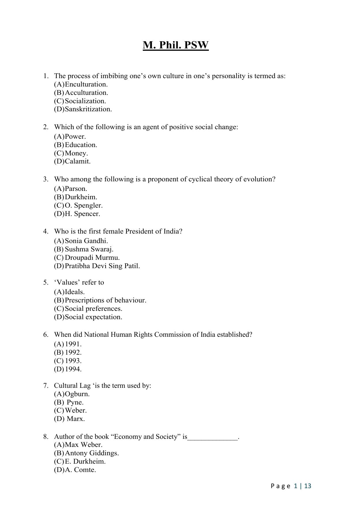 WB JEMAS (PG) MPHIL PSW 2024 Question Paper - Page 3