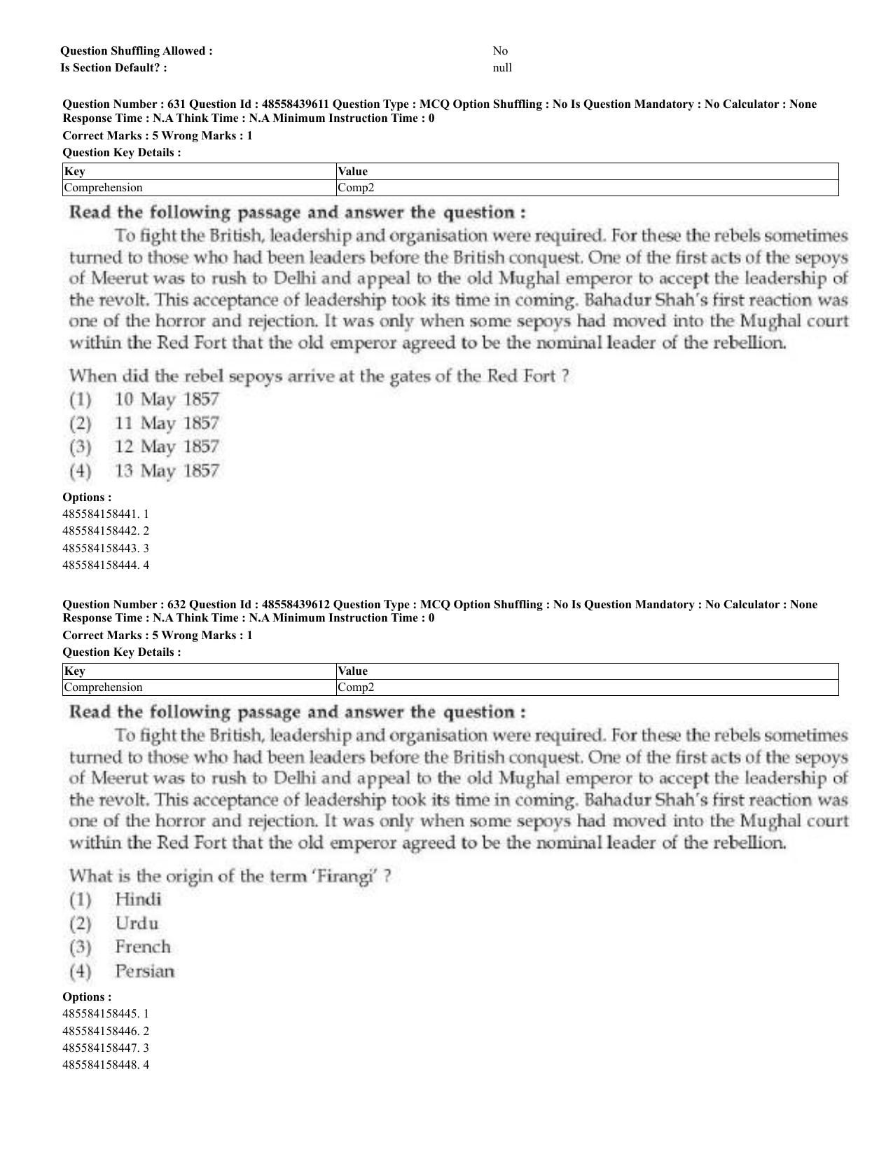CUET 2023 English Urdu Shift 3 Question Papers - 02 Jul 2023 - Page 333