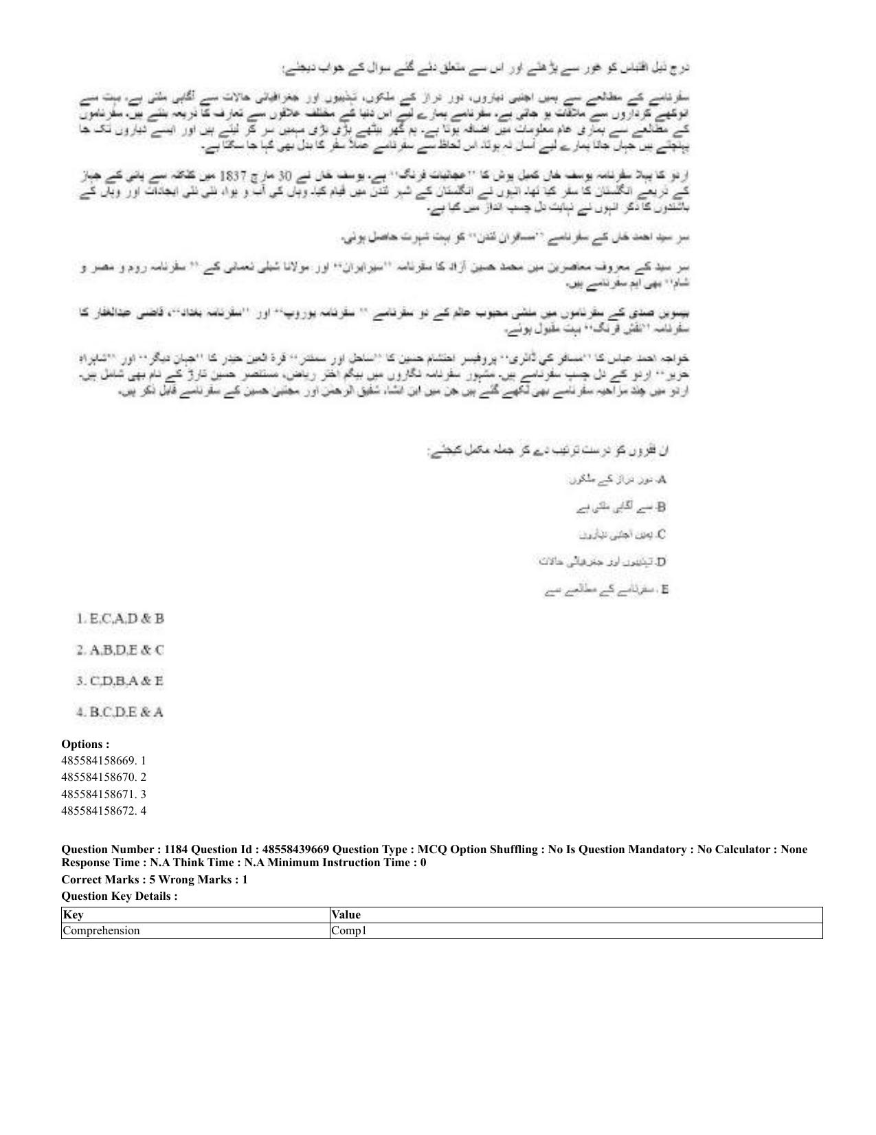 CUET 2023 English Urdu Shift 3 Question Papers - 02 Jul 2023 - Page 611