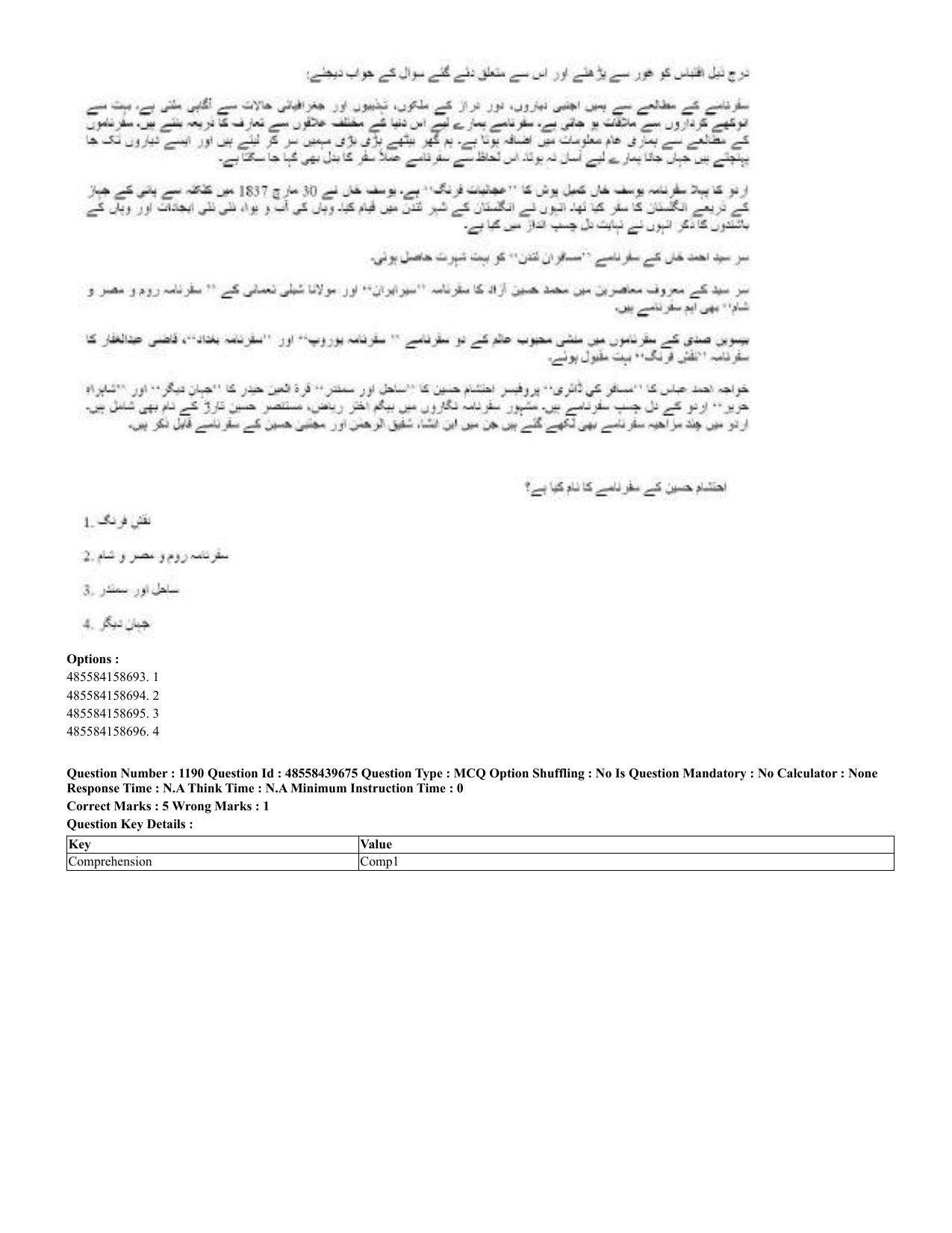 CUET 2023 English Urdu Shift 3 Question Papers - 02 Jul 2023 - Page 617