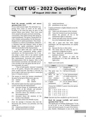 CUET (UG) 2022 English (18th aug 2022, Slot 2) Exam Question Papers