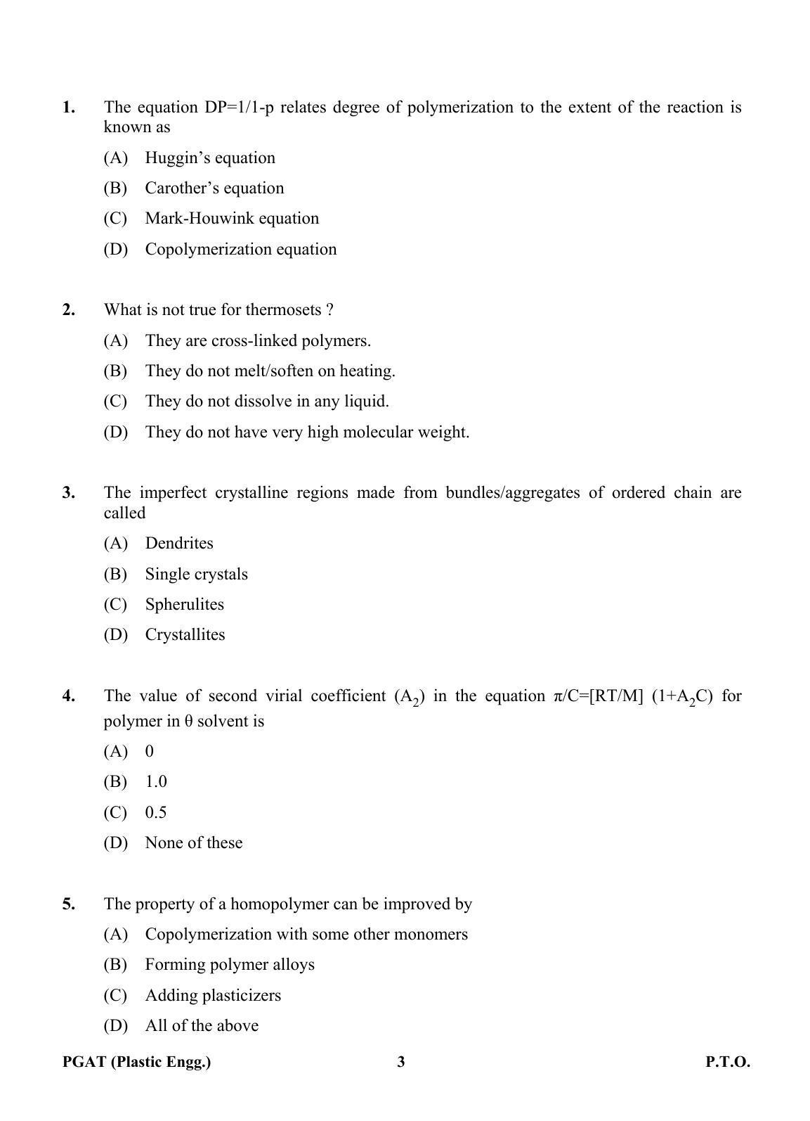 OJEE PGAT 2013 Plastic Engineering Question Paper - Page 2