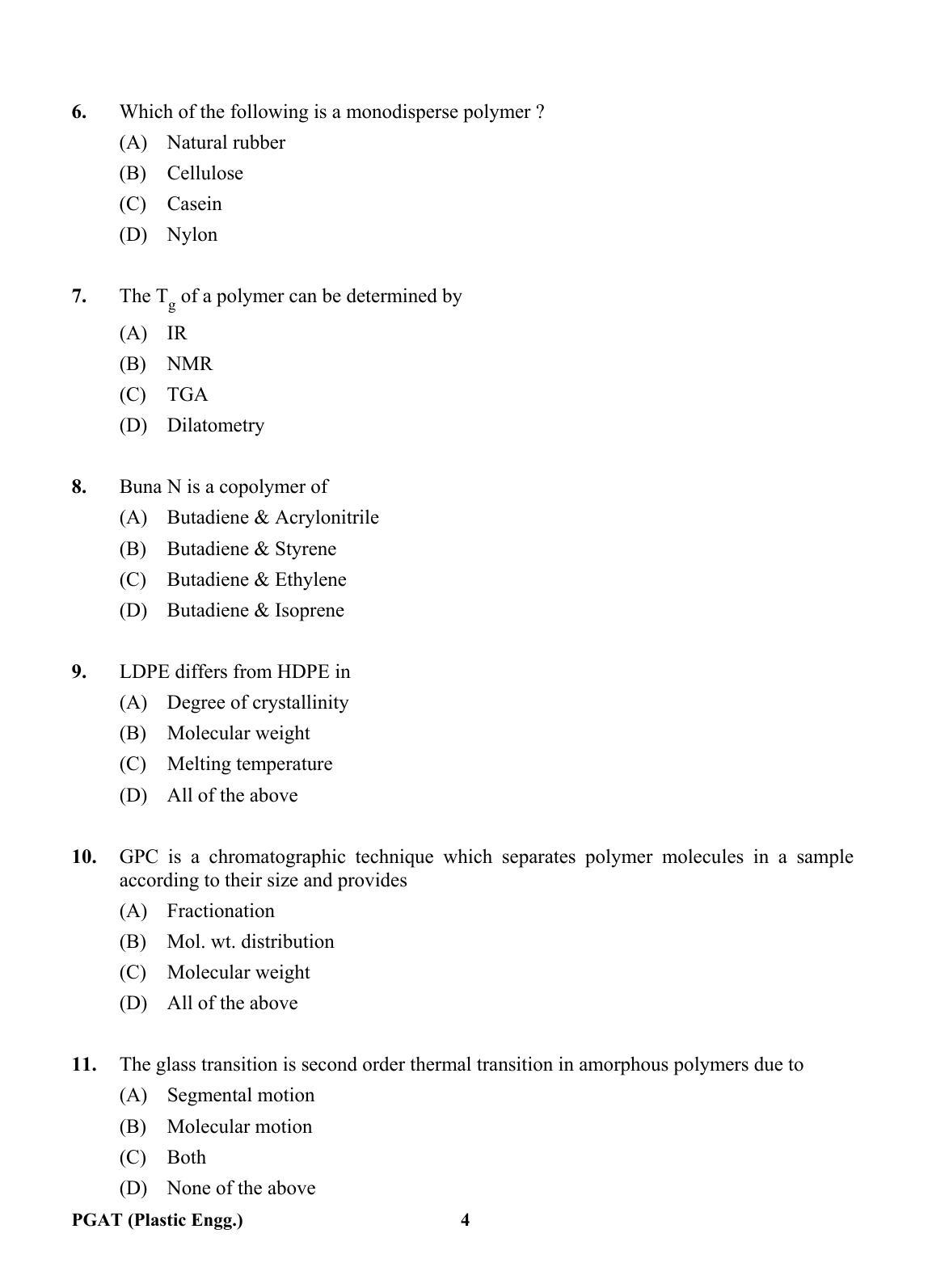 OJEE PGAT 2013 Plastic Engineering Question Paper - Page 3