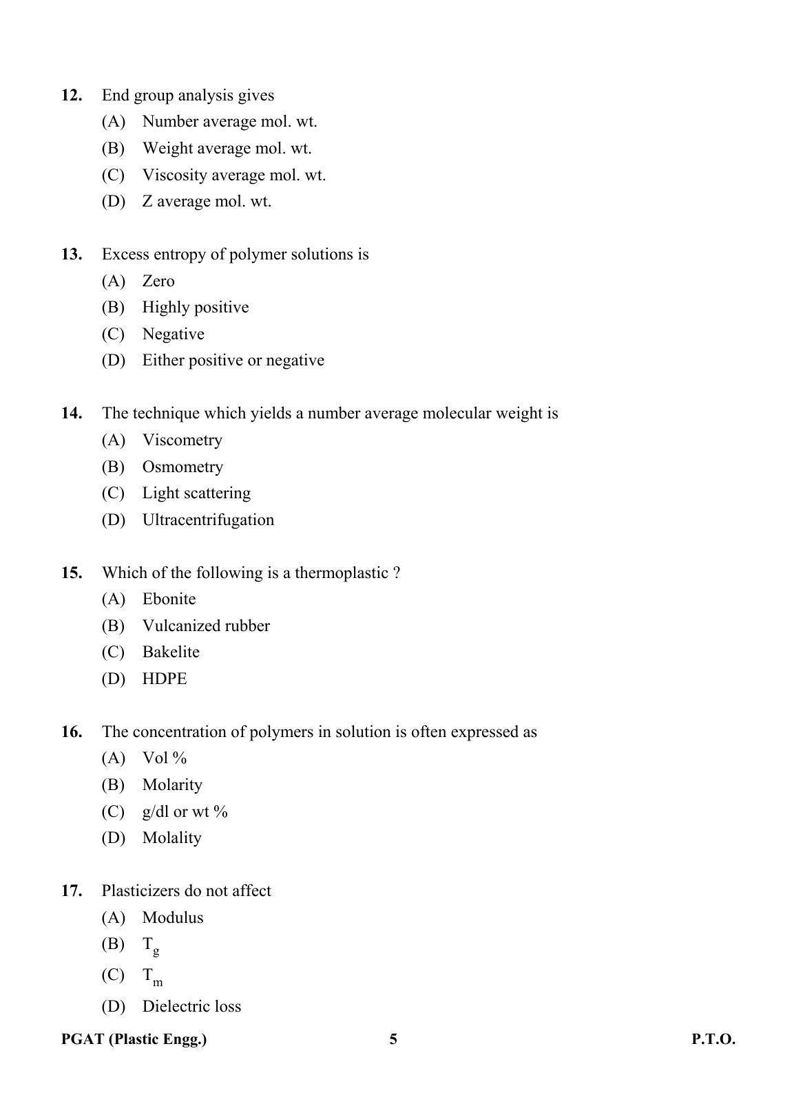 OJEE PGAT 2013 Plastic Engineering Question Paper - Page 4