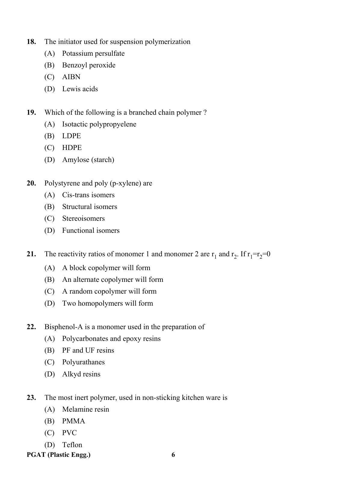 OJEE PGAT 2013 Plastic Engineering Question Paper - Page 5