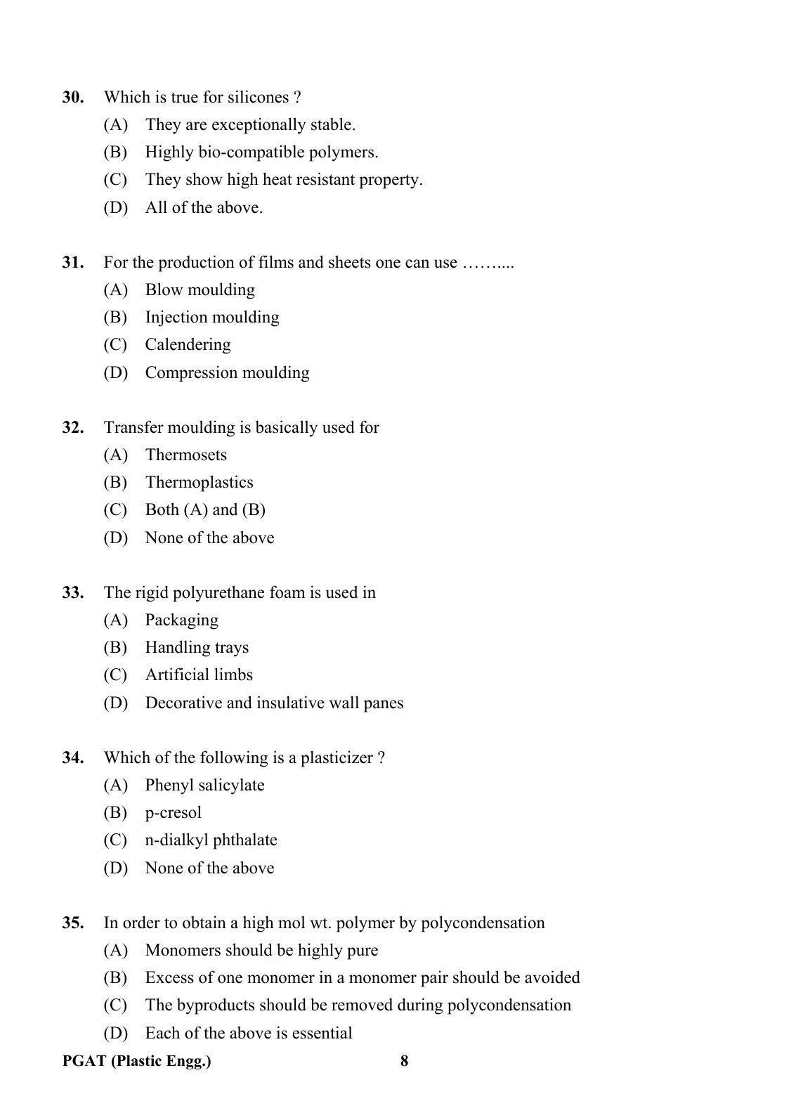 OJEE PGAT 2013 Plastic Engineering Question Paper - Page 7