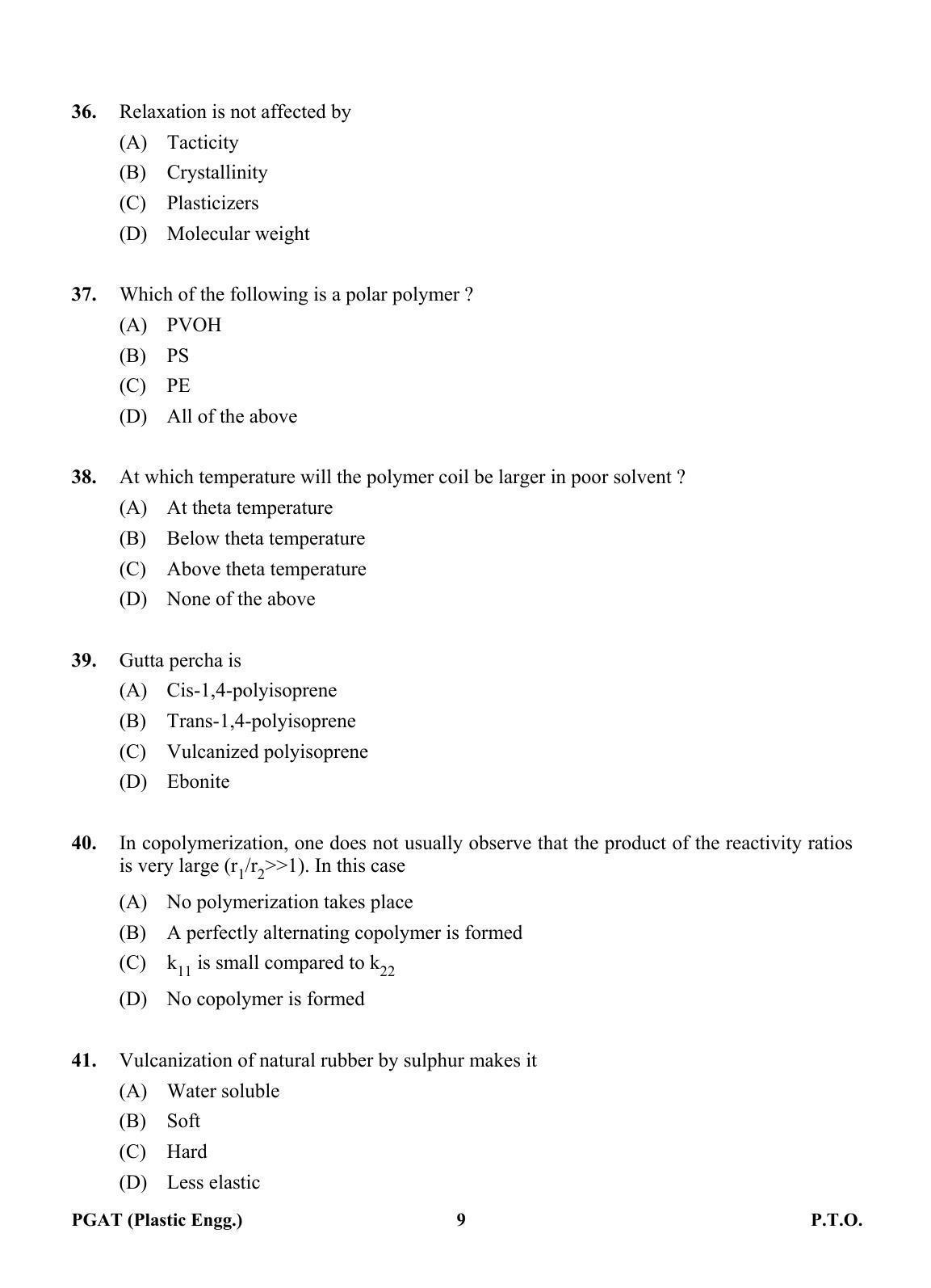 OJEE PGAT 2013 Plastic Engineering Question Paper - Page 8