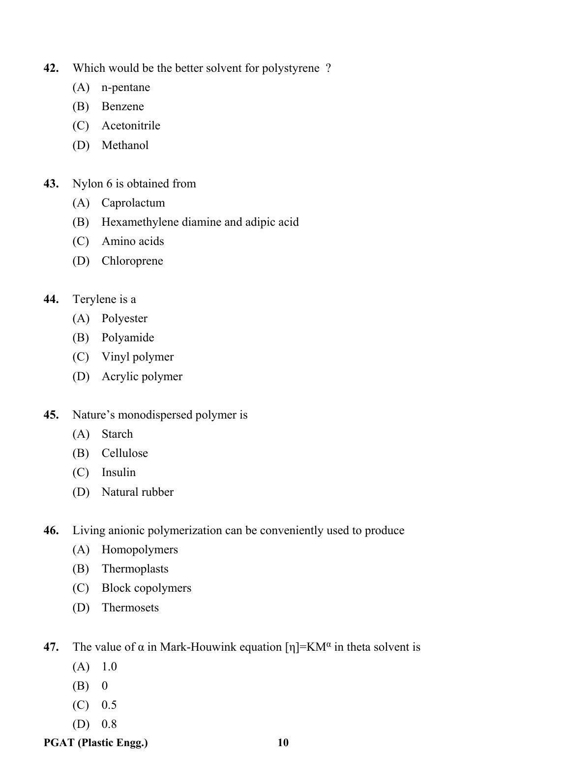 OJEE PGAT 2013 Plastic Engineering Question Paper - Page 9