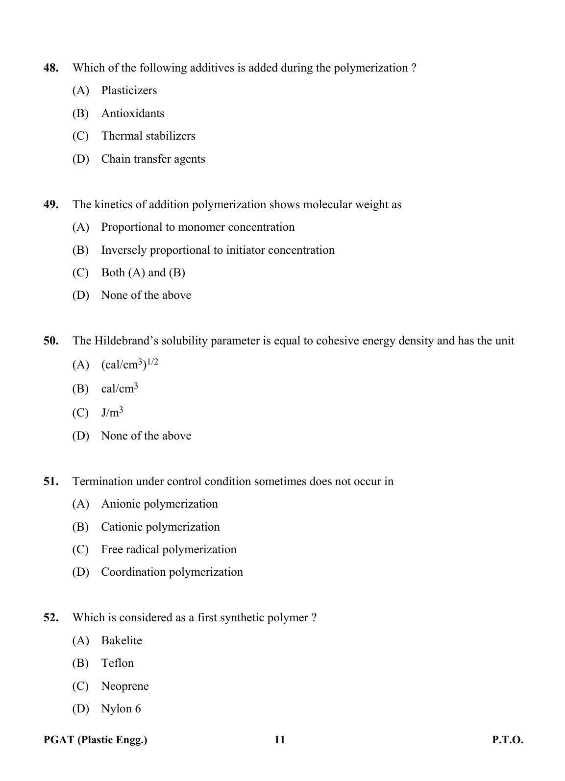OJEE PGAT 2013 Plastic Engineering Question Paper - Page 10