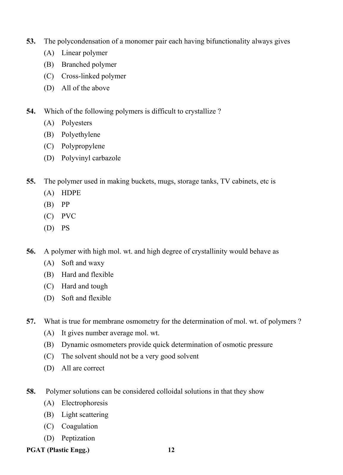 OJEE PGAT 2013 Plastic Engineering Question Paper - Page 11