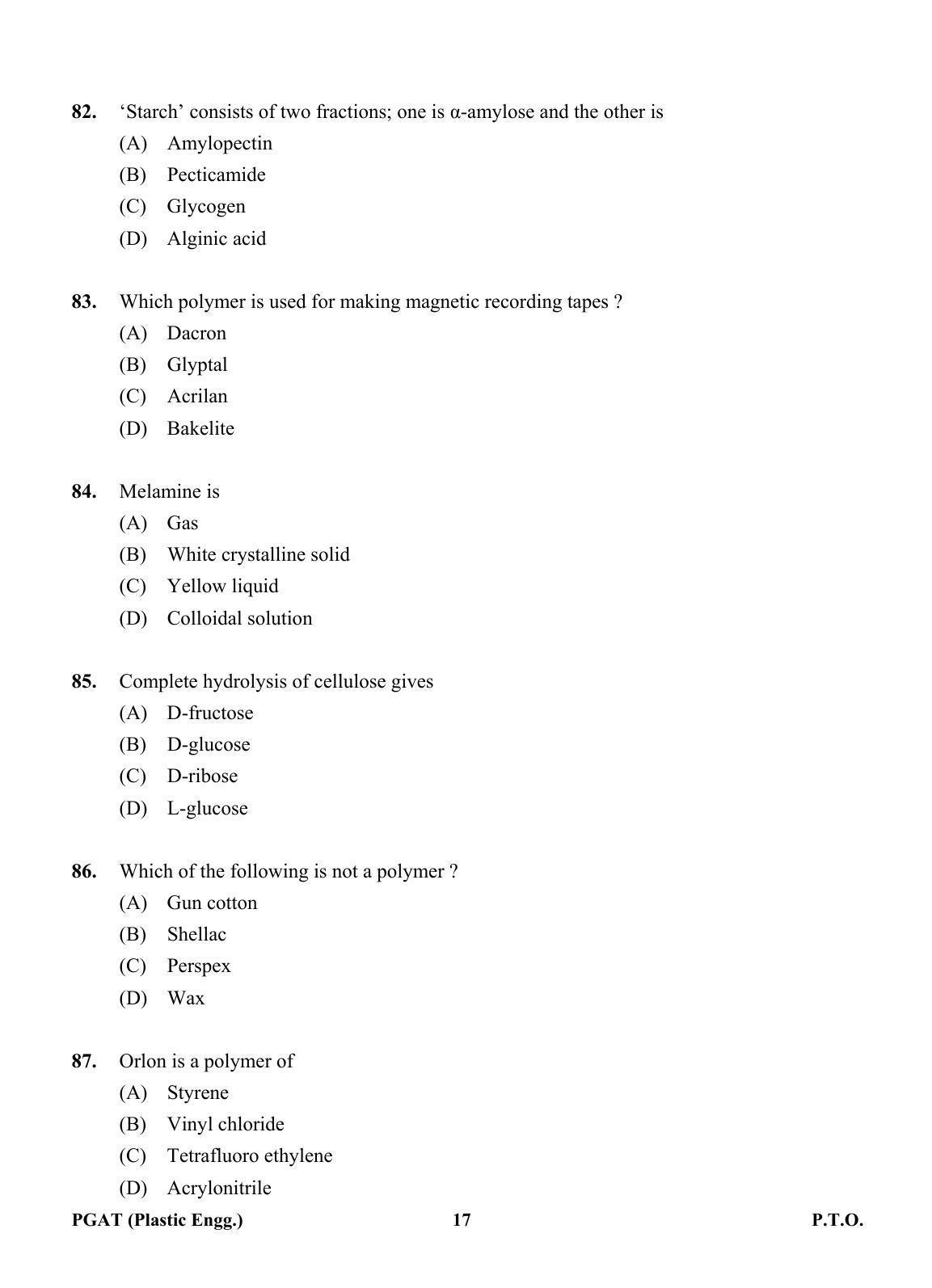 OJEE PGAT 2013 Plastic Engineering Question Paper - Page 16