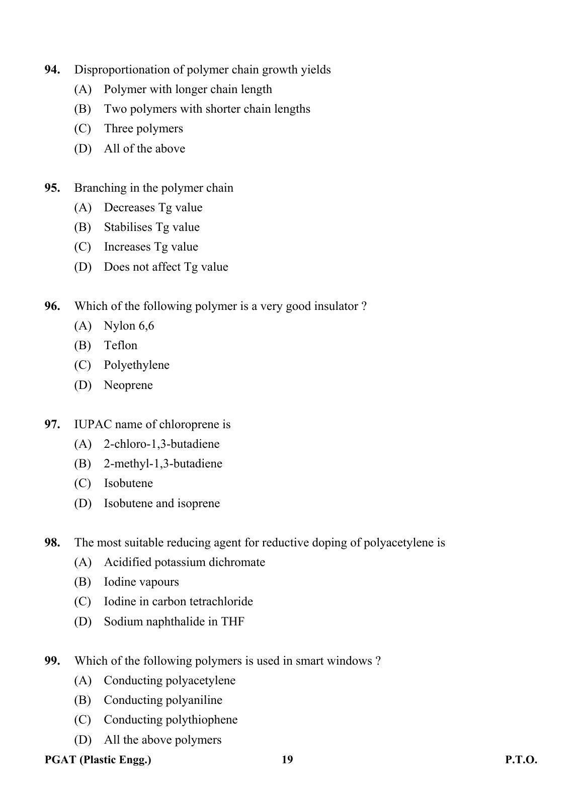 OJEE PGAT 2013 Plastic Engineering Question Paper - Page 18
