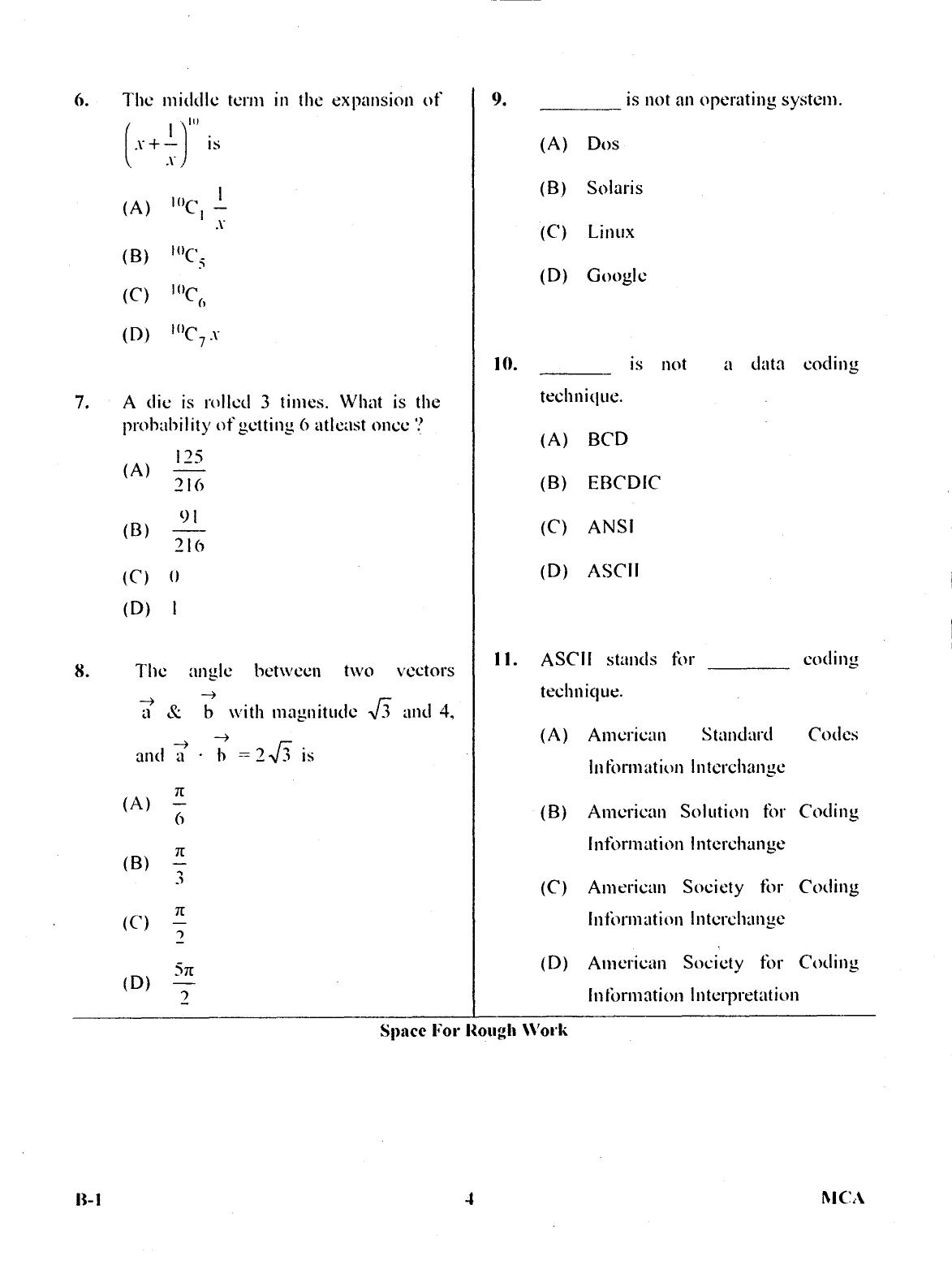 Karnataka PGCET 2017 MCA Question Paper - Page 3