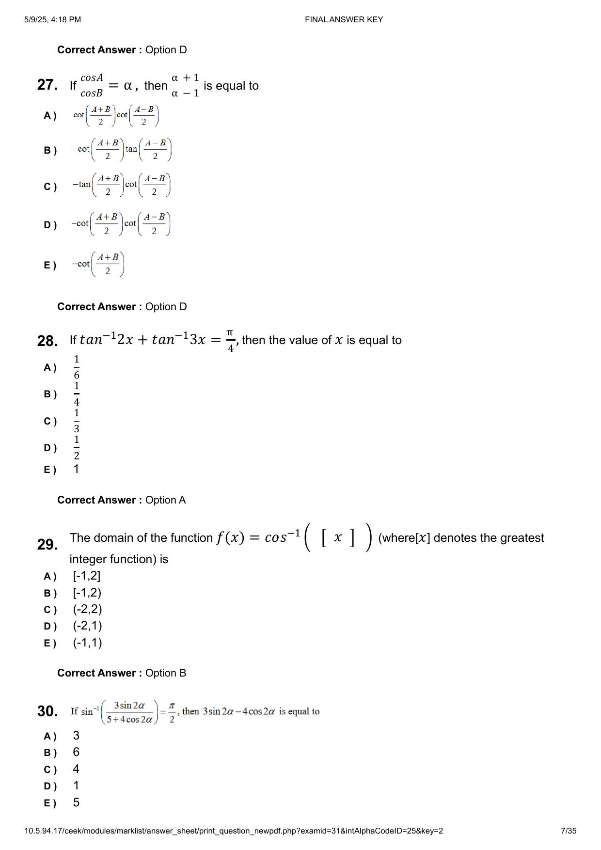 KEAM 2025 April 29 (Engineering - AN Session) Question Paper with Answer Key - Page 7