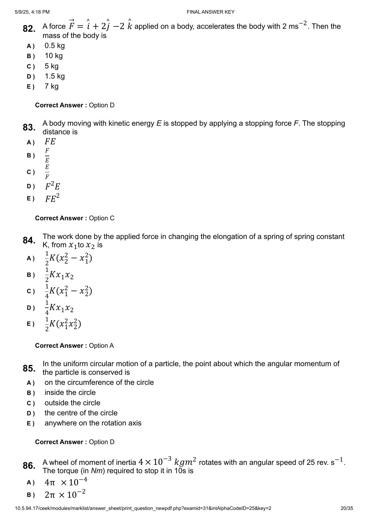KEAM 2025 April 29 (Engineering - AN Session) Question Paper with Answer Key - Page 20