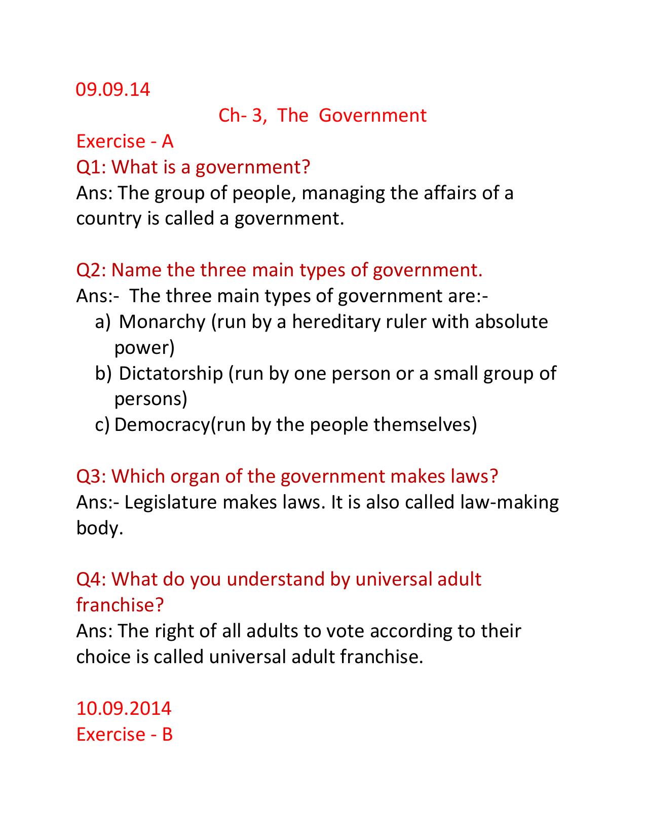 CBSE Worksheets for Class 6 Social Science The Government Assignment - Page 1