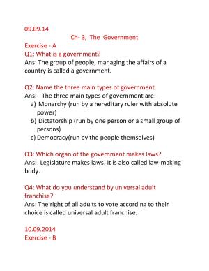 CBSE Worksheets for Class 6 Social Science The Government Assignment