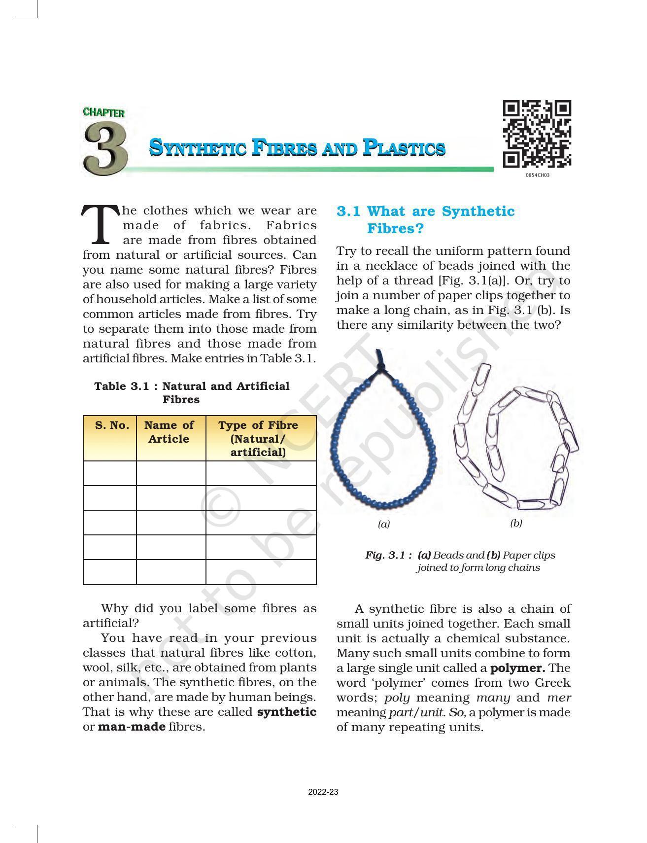 NCERT Book for Class 8 Science Chapter 3 Synthetic Fibres and Plastics - Page 1