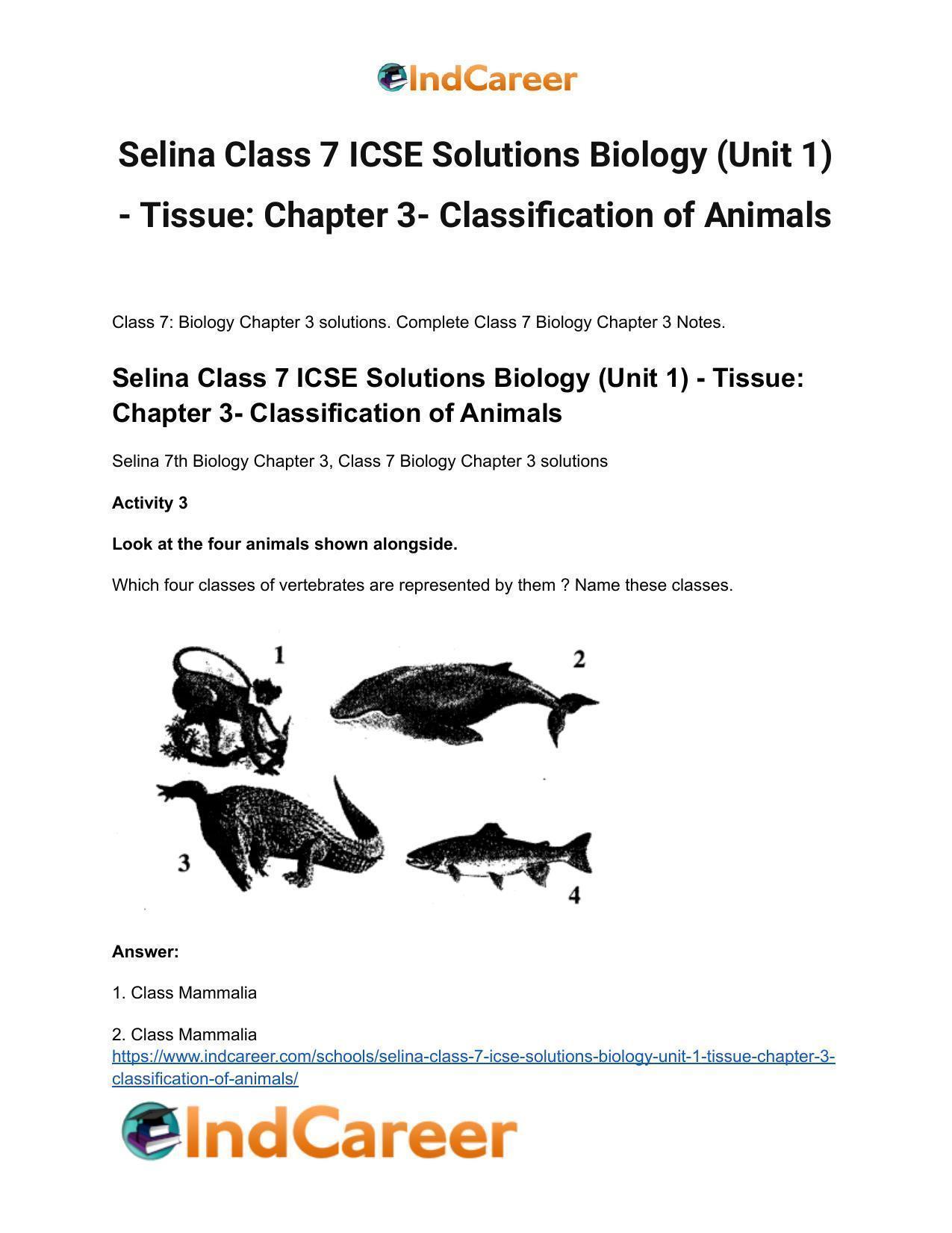 Selina Class 7 ICSE Solutions Biology (Unit 1) - Tissue: Chapter 3- Classification of Animals - Page 2