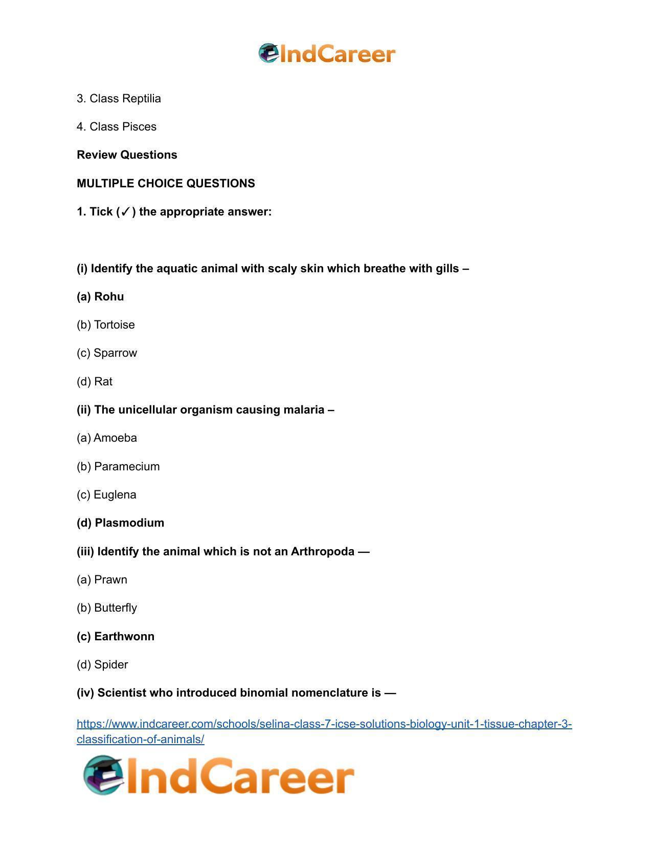 Selina Class 7 ICSE Solutions Biology (Unit 1) - Tissue: Chapter 3- Classification of Animals - Page 3