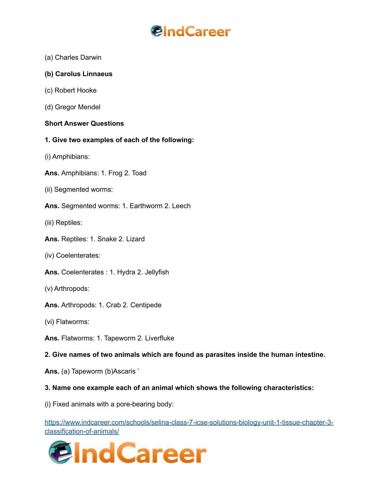 Selina Class 7 ICSE Solutions Biology (Unit 1) - Tissue: Chapter 3- Classification of Animals - Page 4