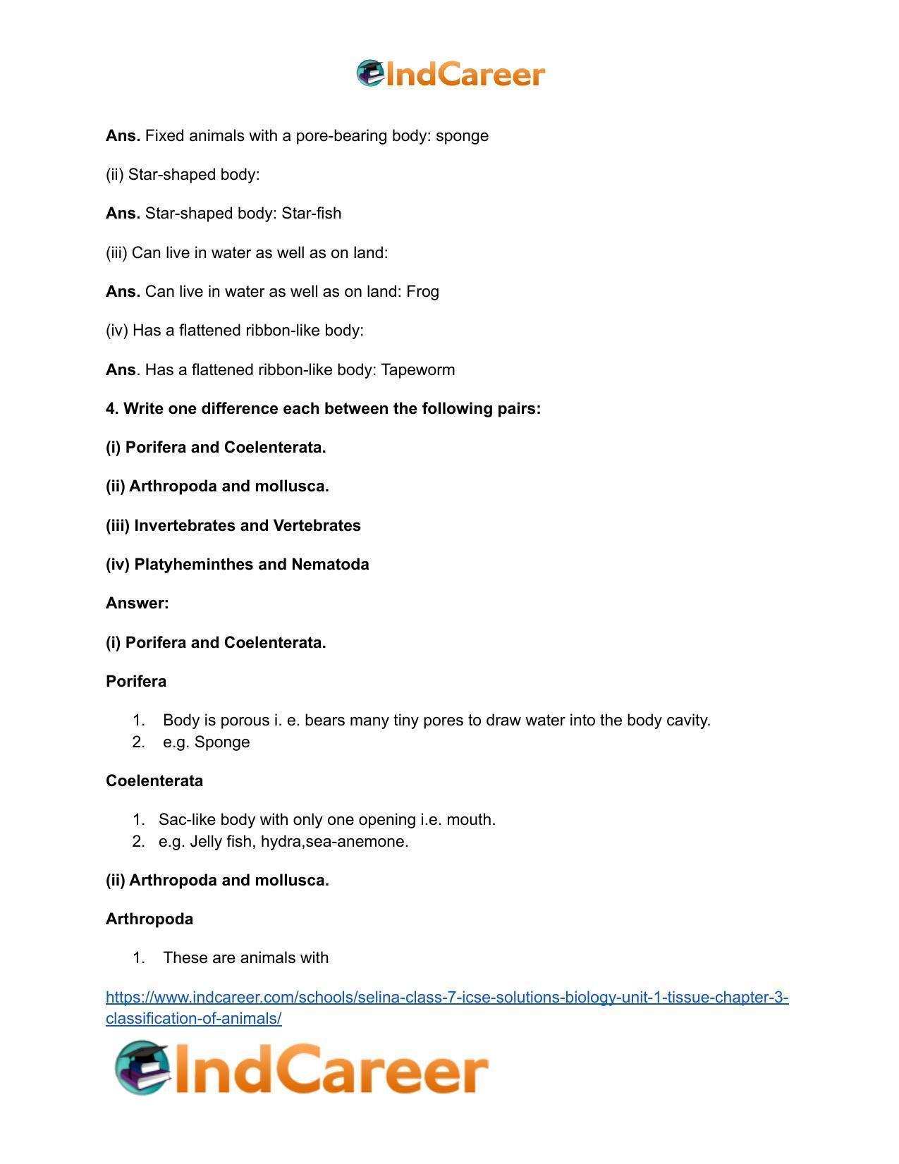 Selina Class 7 ICSE Solutions Biology (Unit 1) - Tissue: Chapter 3- Classification of Animals - Page 5