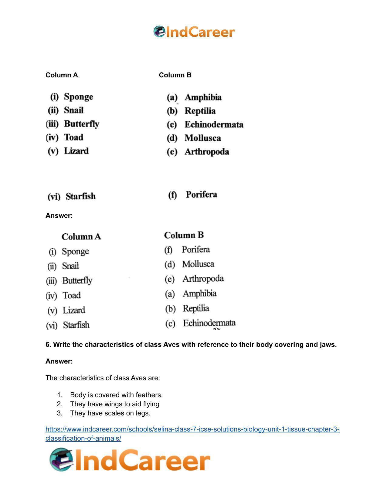 Selina Class 7 ICSE Solutions Biology (Unit 1) - Tissue: Chapter 3- Classification of Animals - Page 7