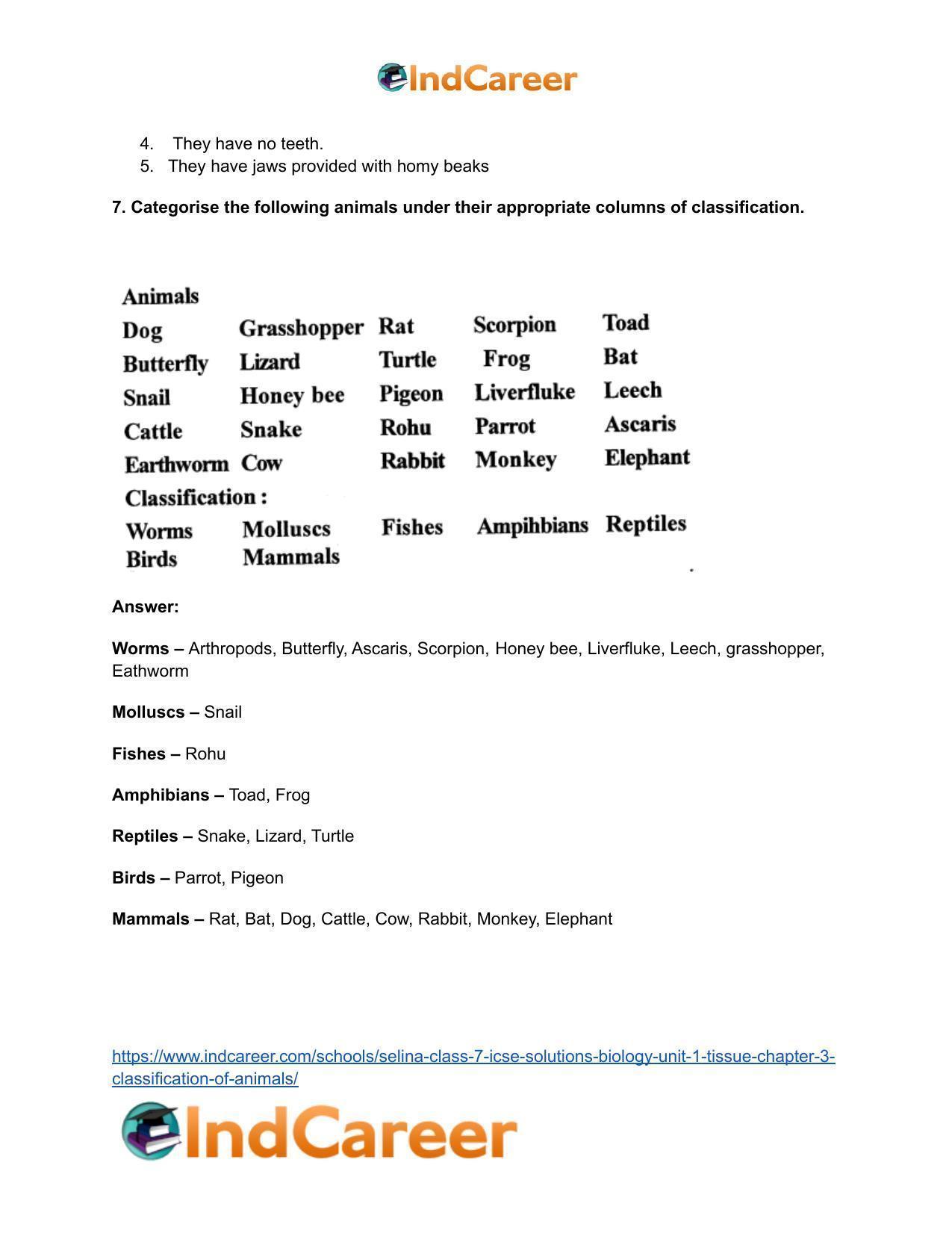 Selina Class 7 ICSE Solutions Biology (Unit 1) - Tissue: Chapter 3- Classification of Animals - Page 8