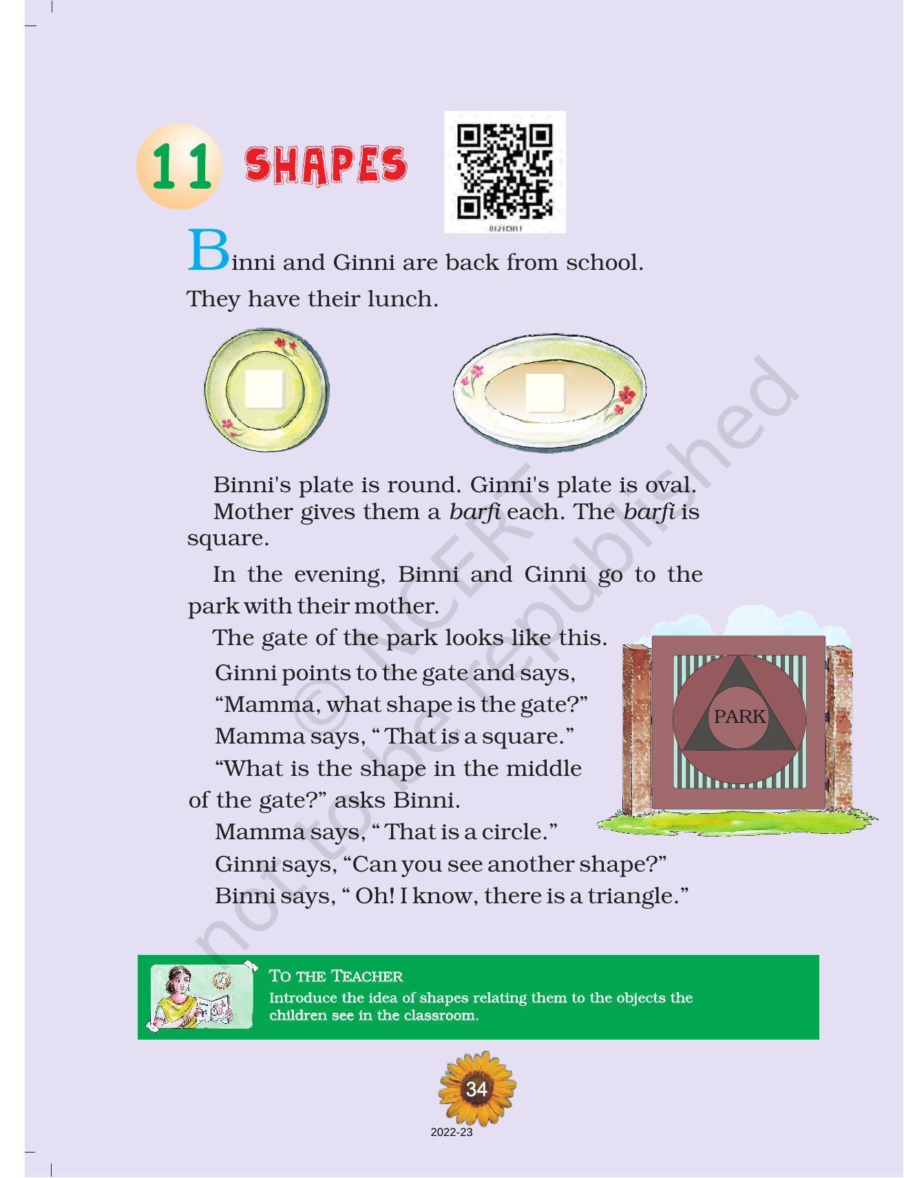 NCERT Book for Class 1 English (Raindrop):Unit 11-Shapes - Page 1