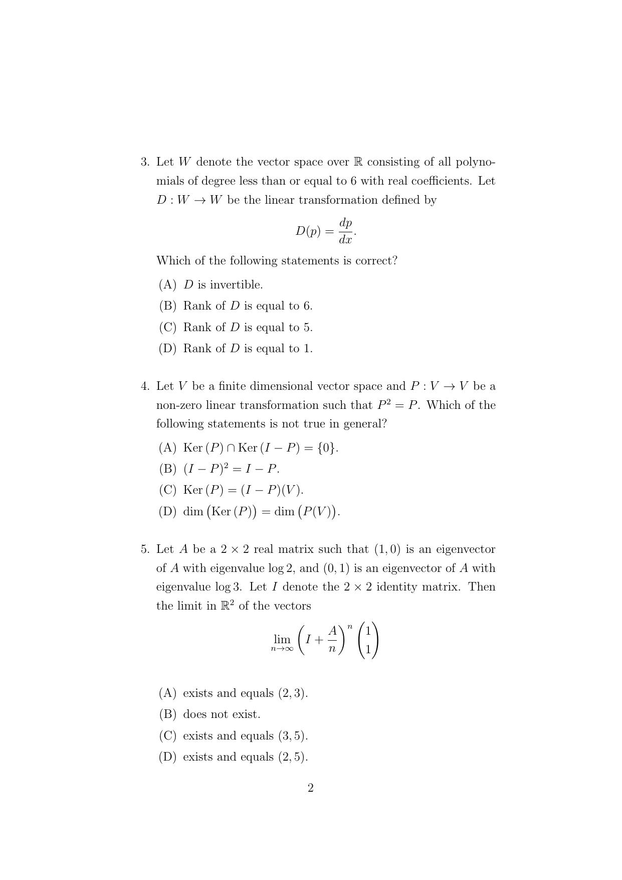 ISI Admission Test Master of Mathematics (M.Math) (PMA) 2024 Sample Paper - Page 2
