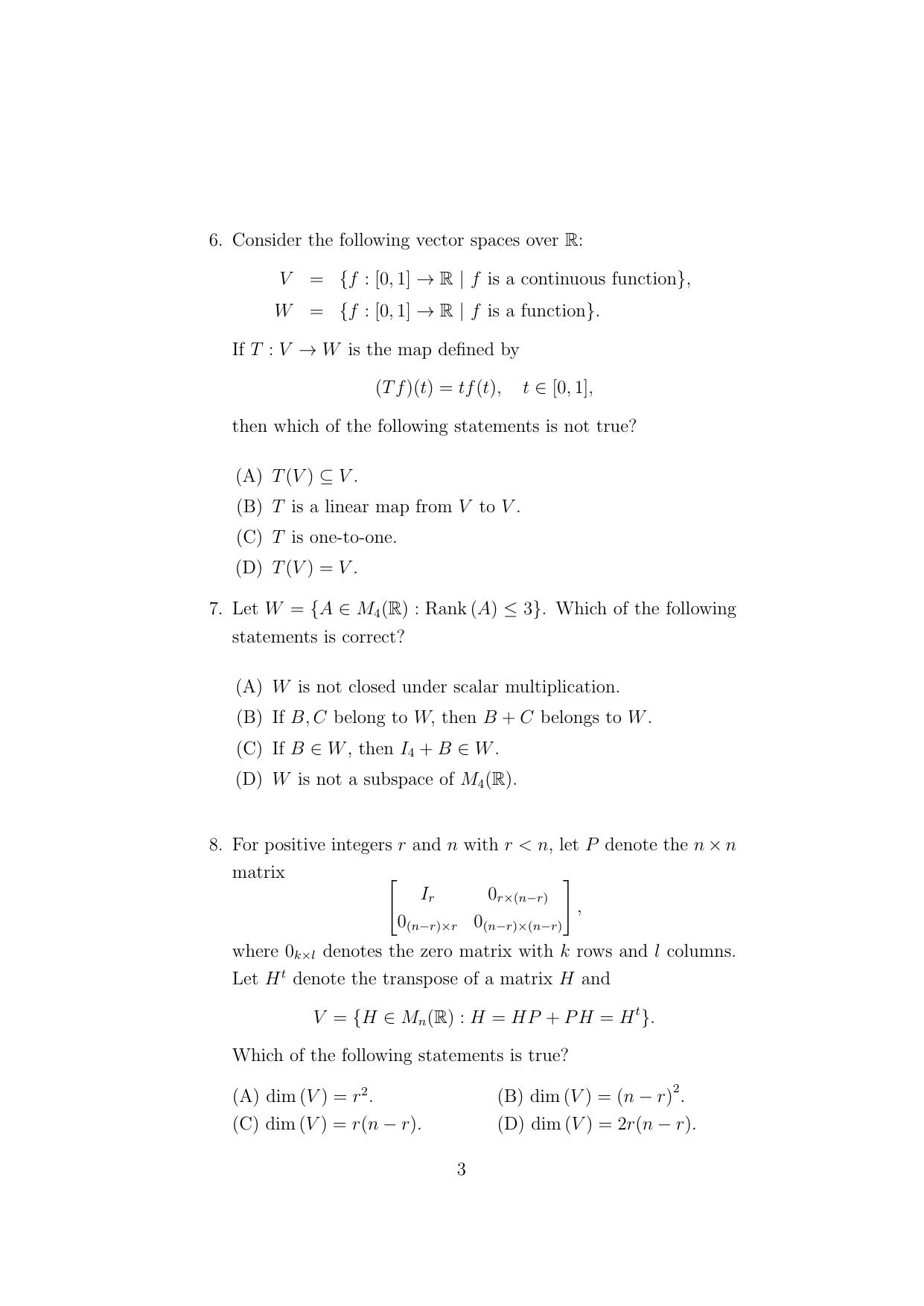 ISI Admission Test Master of Mathematics (M.Math) (PMA) 2024 Sample Paper - Page 3