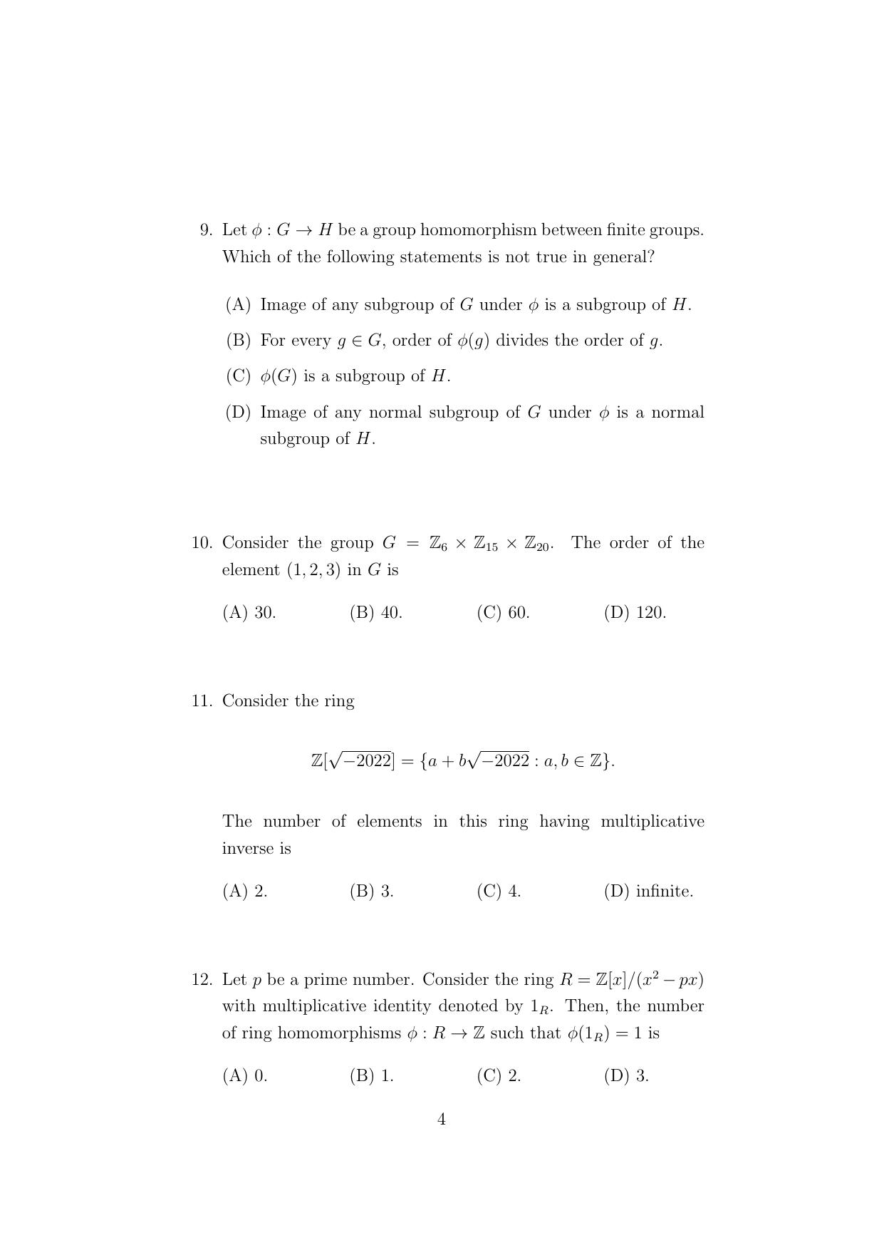 ISI Admission Test Master of Mathematics (M.Math) (PMA) 2024 Sample Paper - Page 4