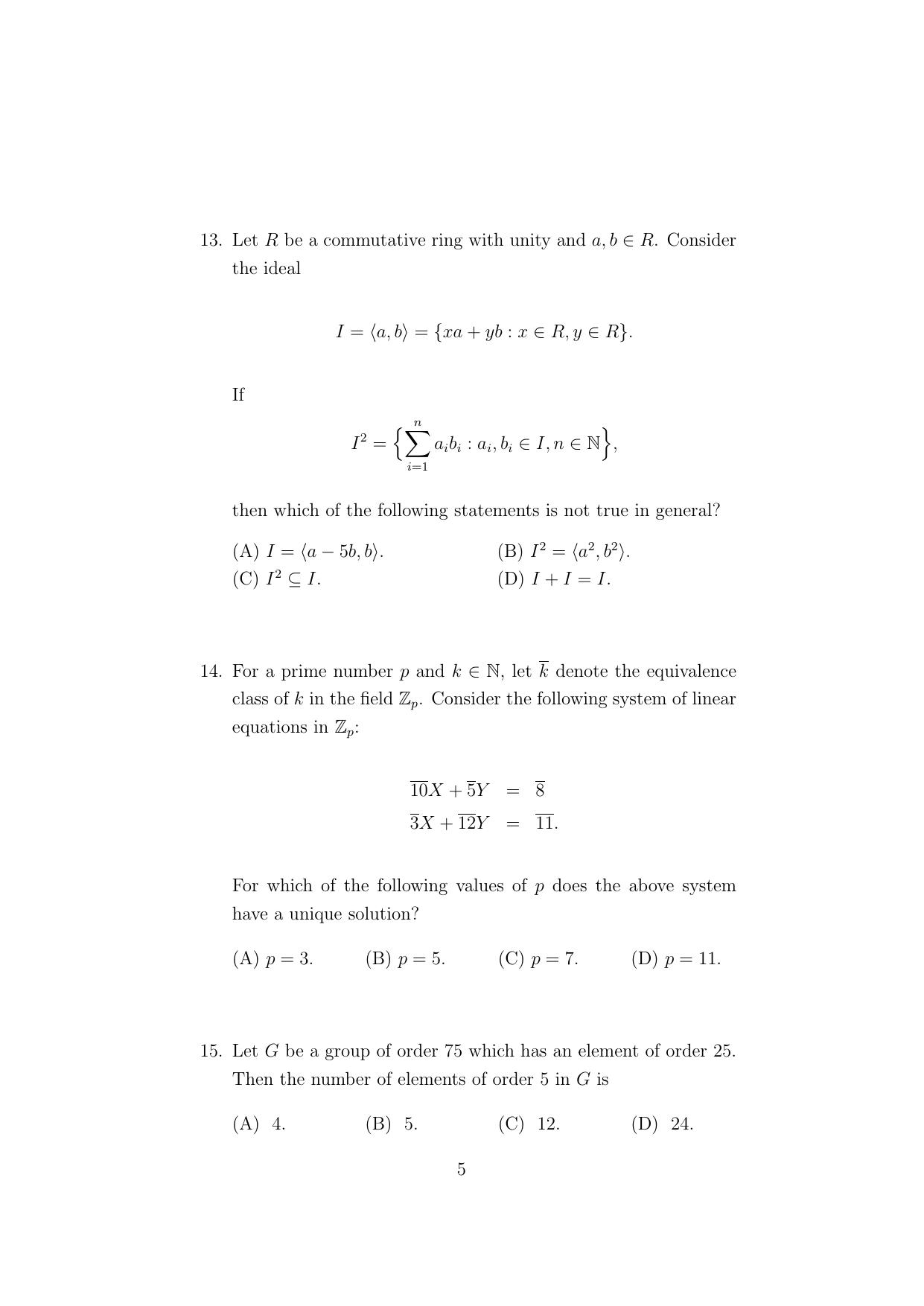 ISI Admission Test Master of Mathematics (M.Math) (PMA) 2024 Sample Paper - Page 5
