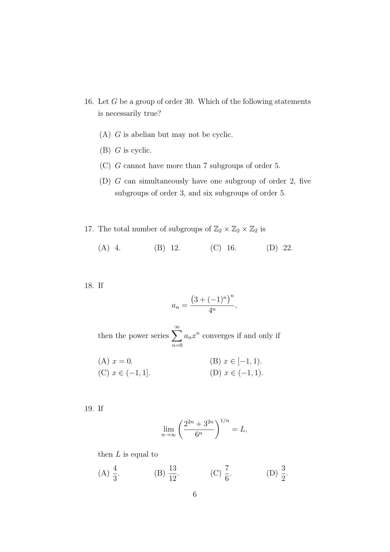 ISI Admission Test Master of Mathematics (M.Math) (PMA) 2024 Sample Paper - Page 6