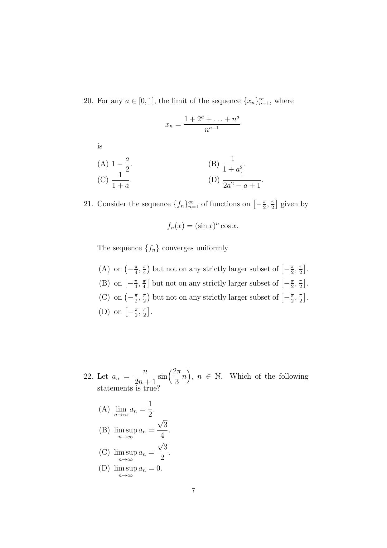 ISI Admission Test Master of Mathematics (M.Math) (PMA) 2024 Sample Paper - Page 7