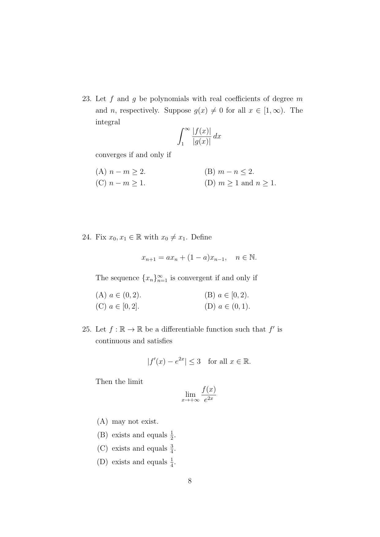 ISI Admission Test Master of Mathematics (M.Math) (PMA) 2024 Sample Paper - Page 8