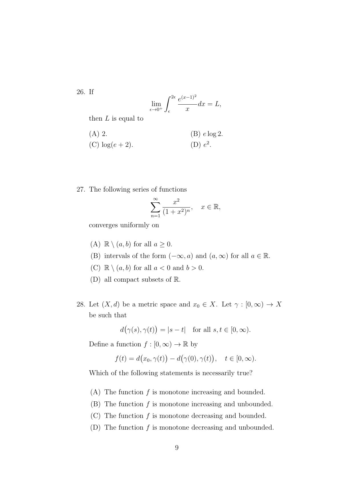 ISI Admission Test Master of Mathematics (M.Math) (PMA) 2024 Sample Paper - Page 9