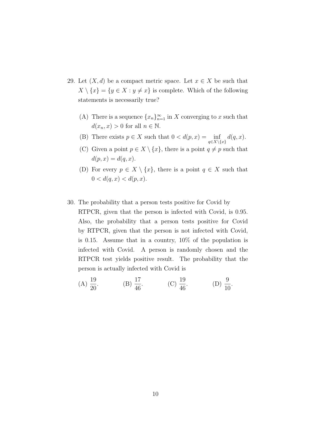 ISI Admission Test Master of Mathematics (M.Math) (PMA) 2024 Sample Paper - Page 10