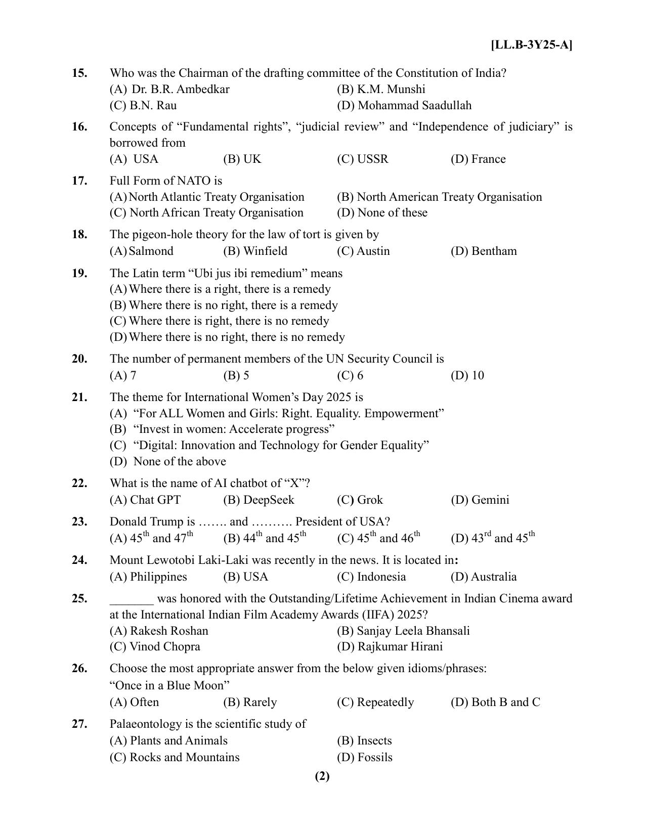 PU LLB 2025 Question Booklet - Page 2