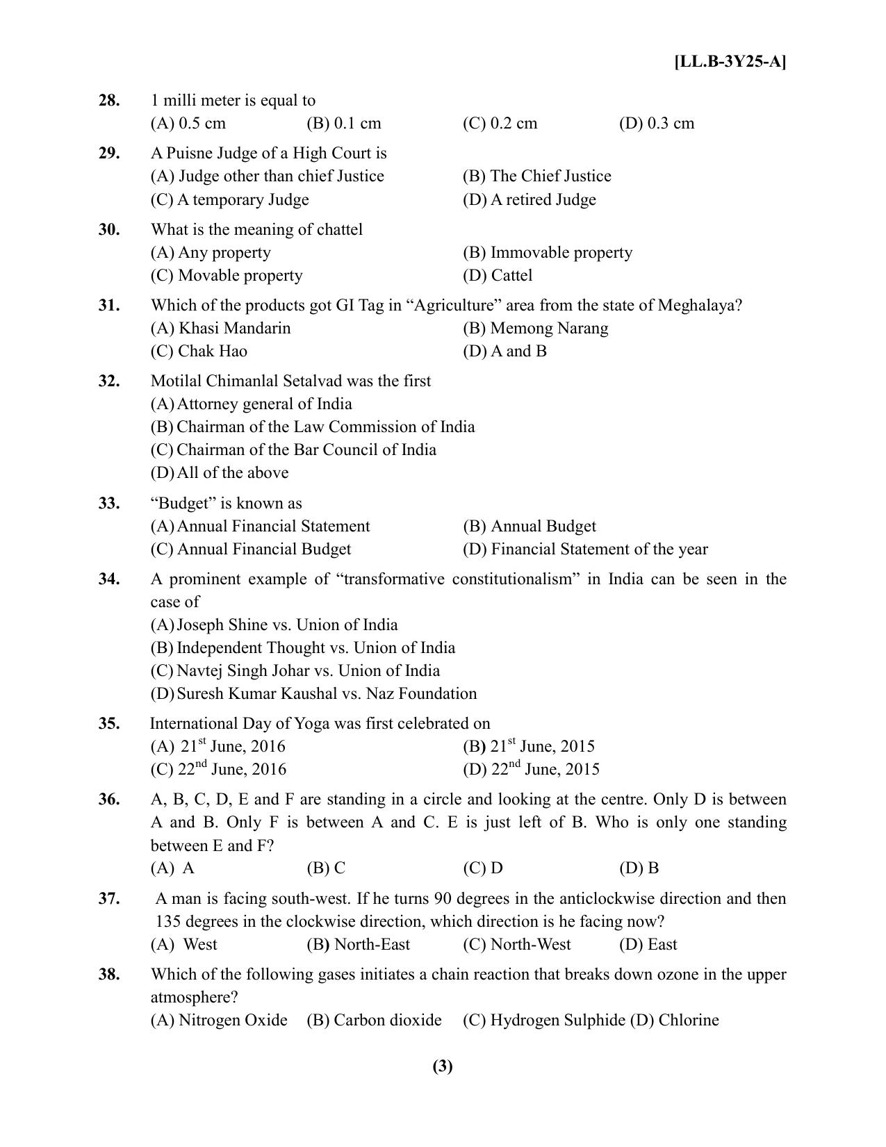 PU LLB 2025 Question Booklet - Page 3