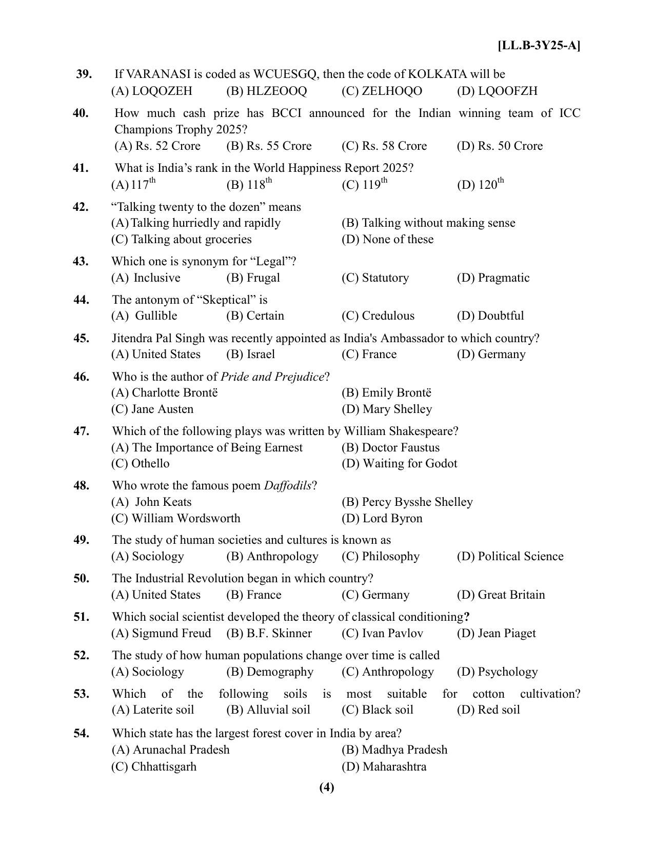PU LLB 2025 Question Booklet - Page 4