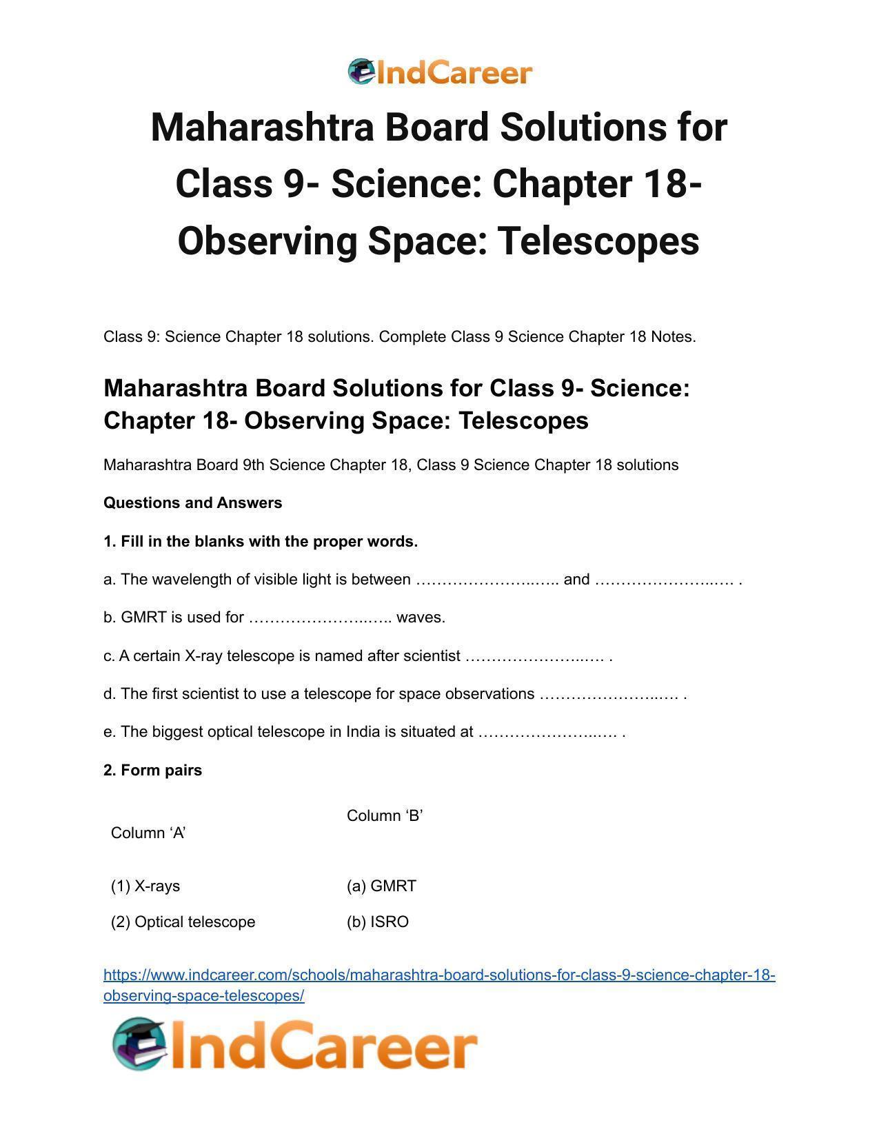 Maharashtra Board Solutions for Class 9- Science: Chapter 18- Observing Space: Telescopes - Page 2