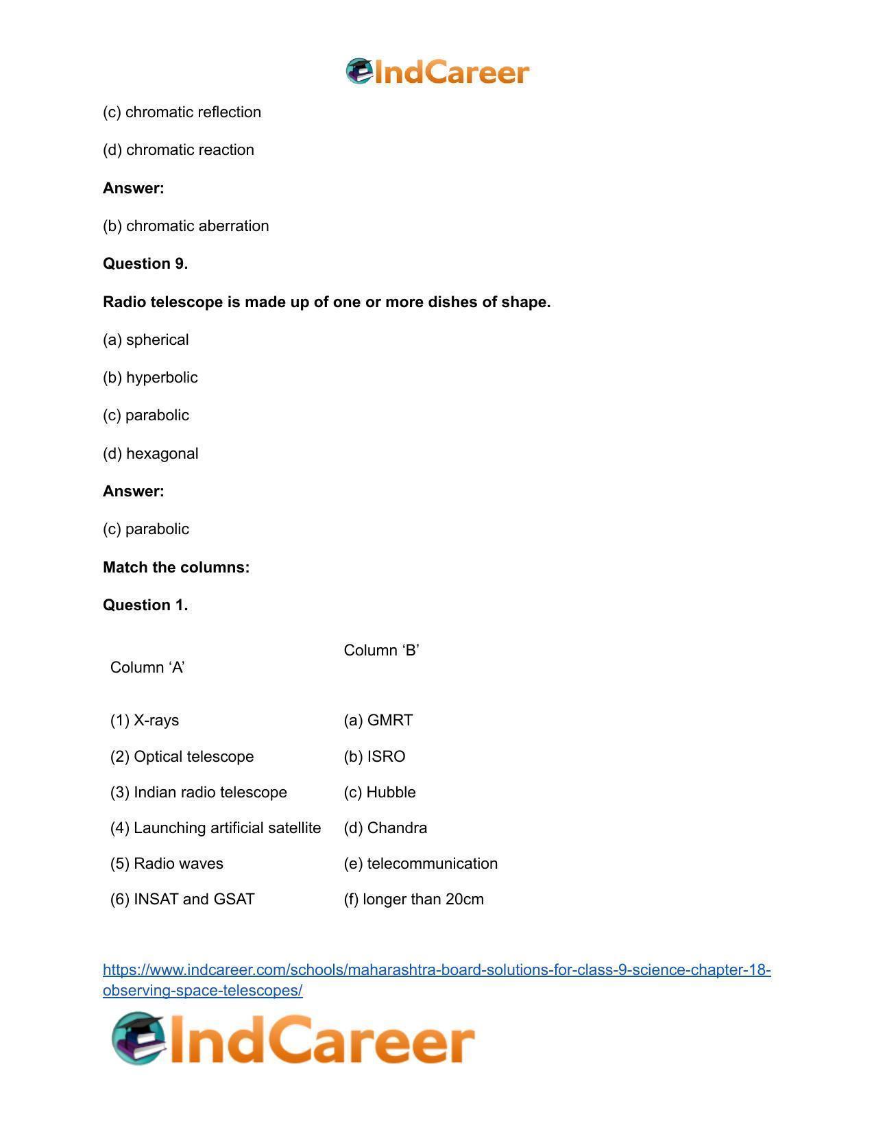 Maharashtra Board Solutions for Class 9- Science: Chapter 18- Observing Space: Telescopes - Page 12