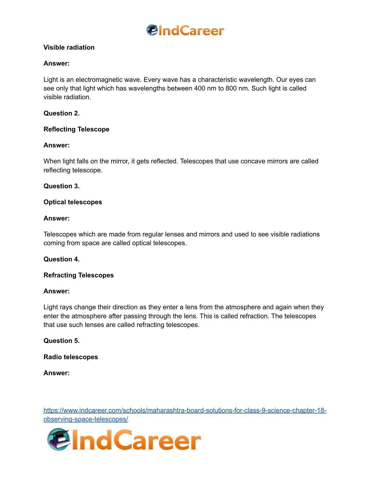 Maharashtra Board Solutions for Class 9- Science: Chapter 18- Observing Space: Telescopes - Page 14