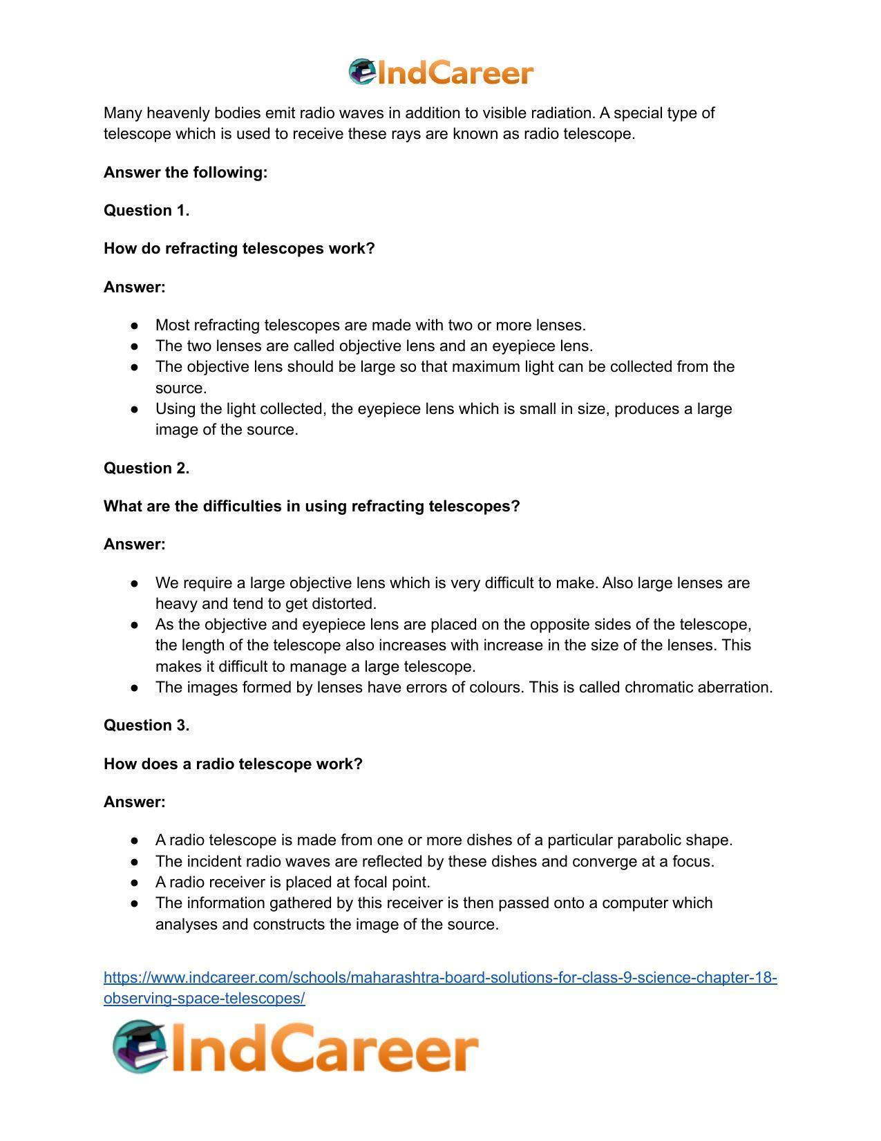 Maharashtra Board Solutions for Class 9- Science: Chapter 18- Observing Space: Telescopes - Page 15