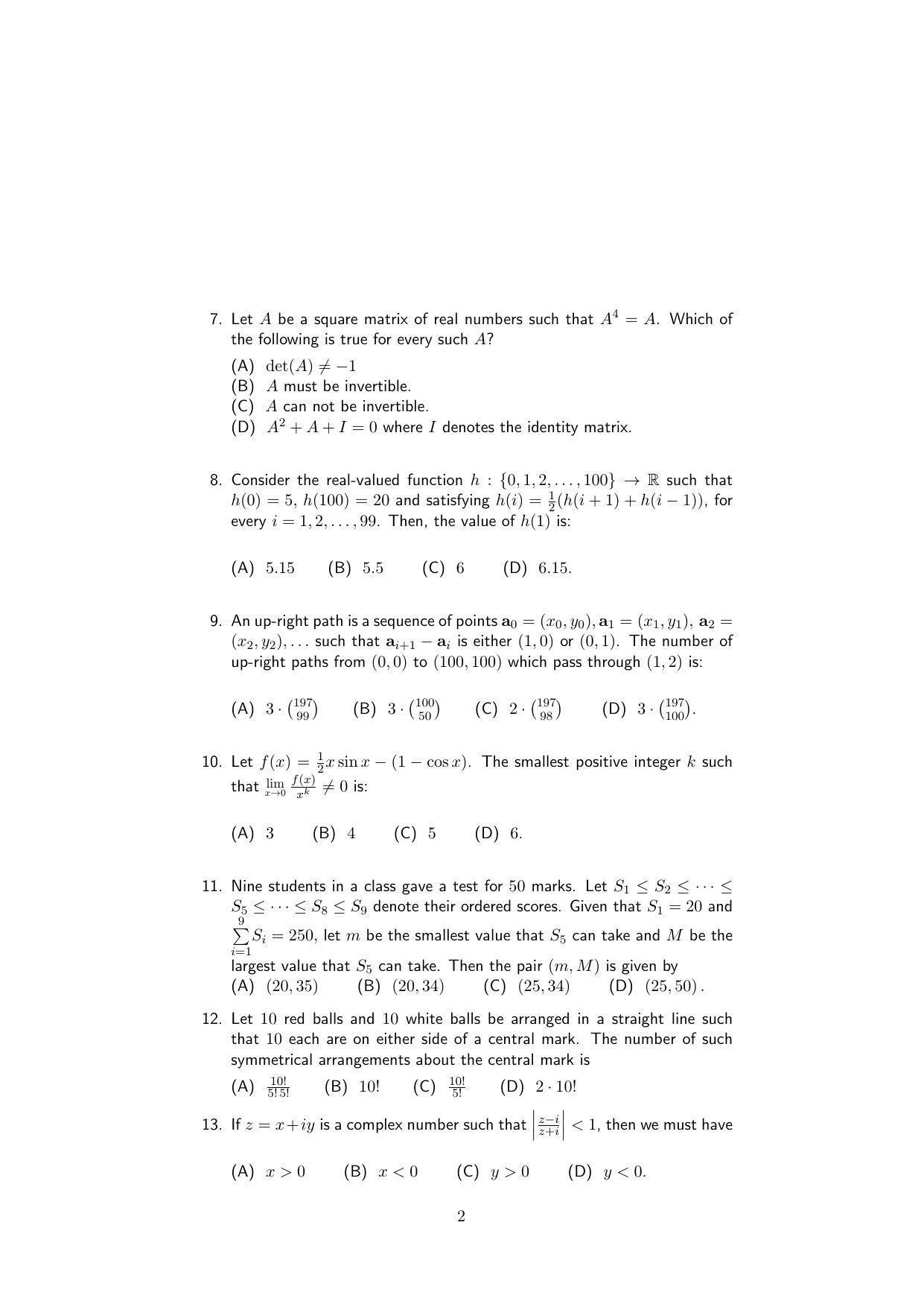 ISI Admission Test B.Math UGA 2018 Sample Paper - Page 2