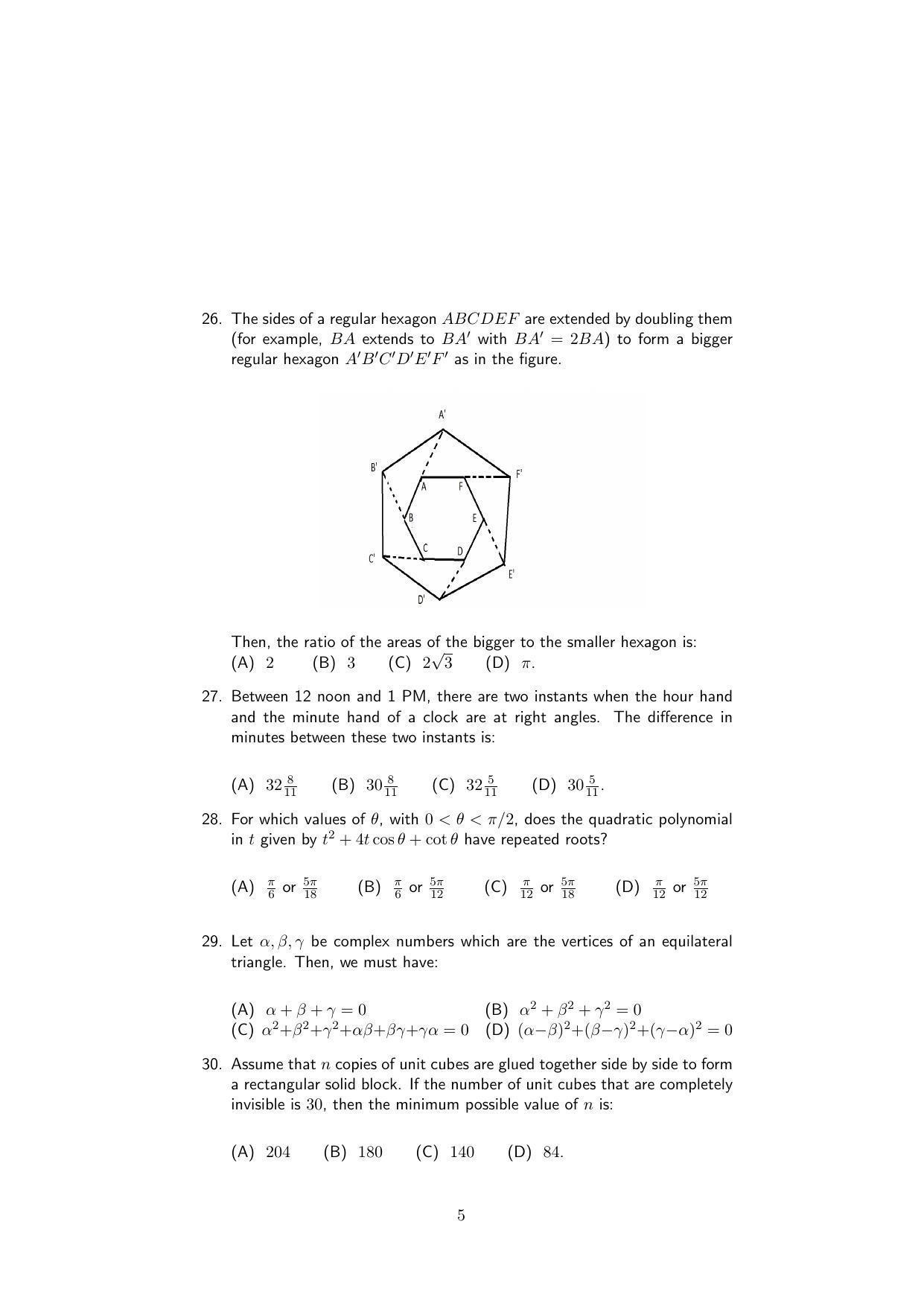 ISI Admission Test B.Math UGA 2018 Sample Paper - Page 5