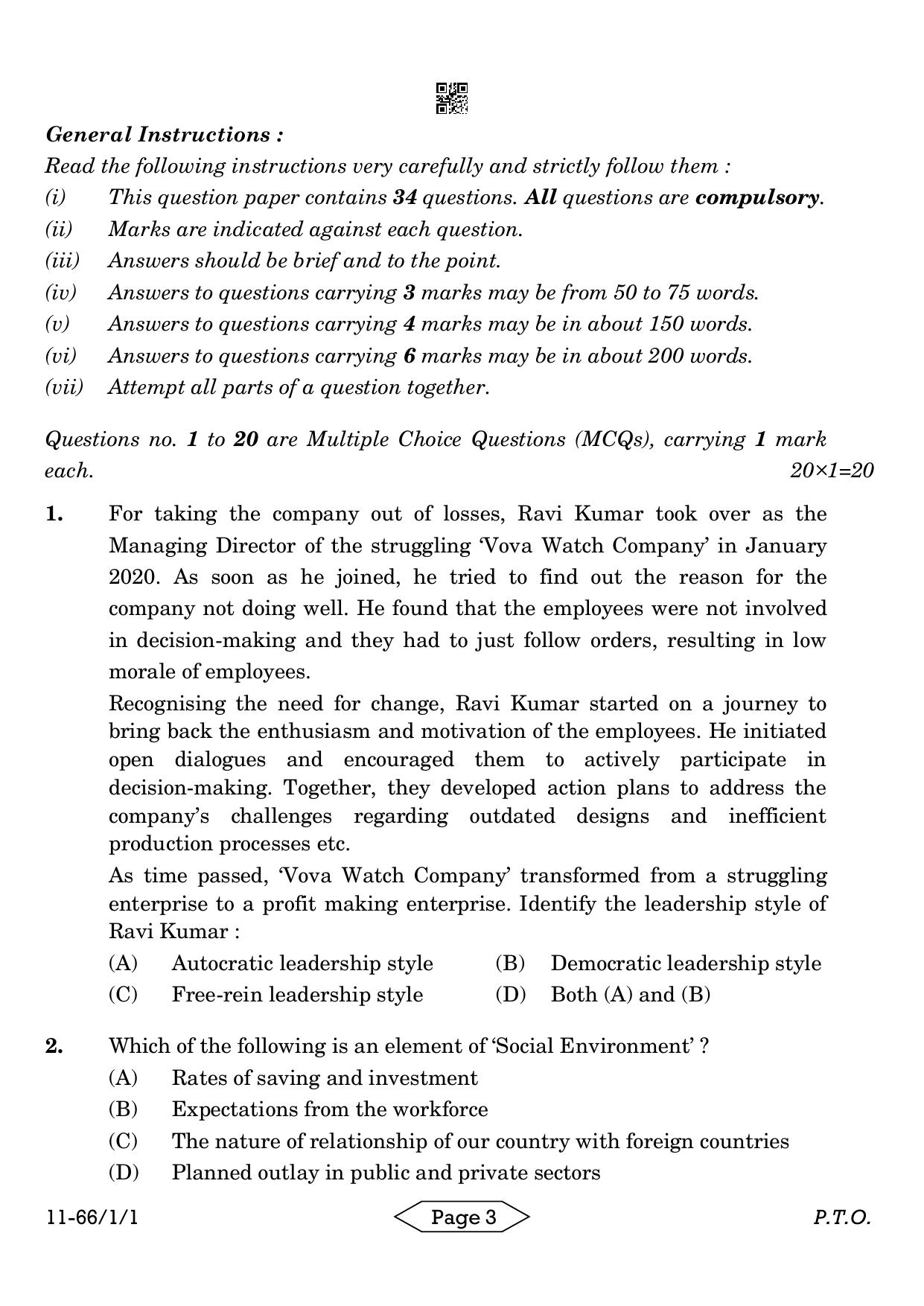 CBSE Class 12 1-1 Bussiness Studies 2024 Question Paper - Page 3