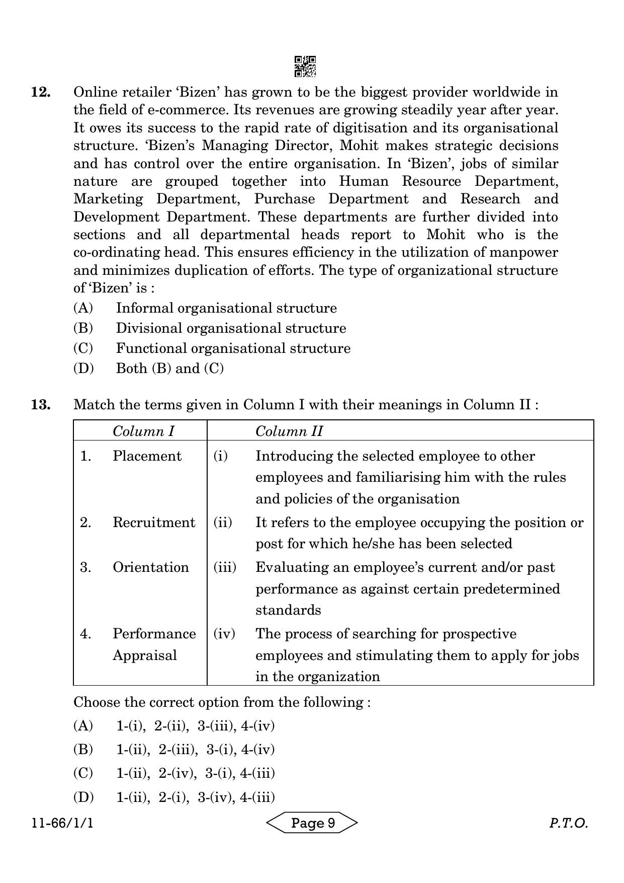 CBSE Class 12 1-1 Bussiness Studies 2024 Question Paper - Page 9