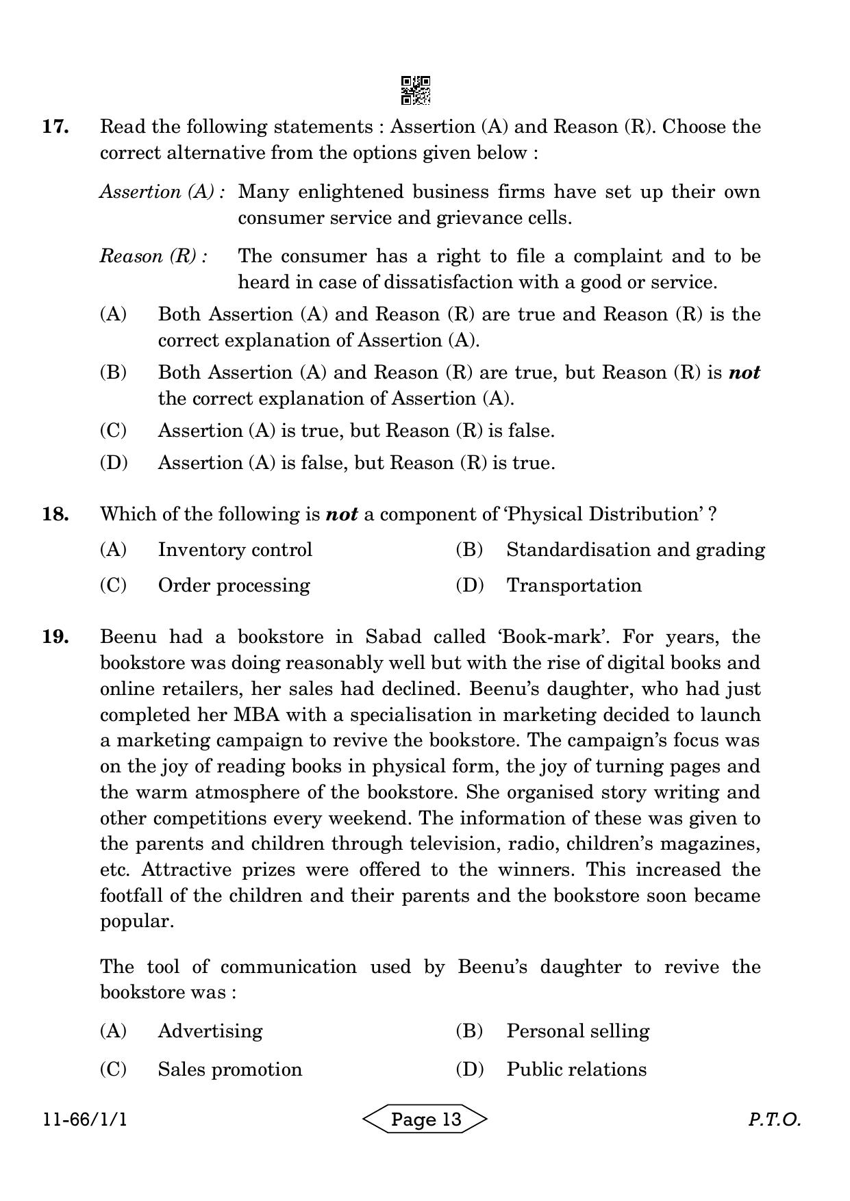 CBSE Class 12 1-1 Bussiness Studies 2024 Question Paper - Page 13